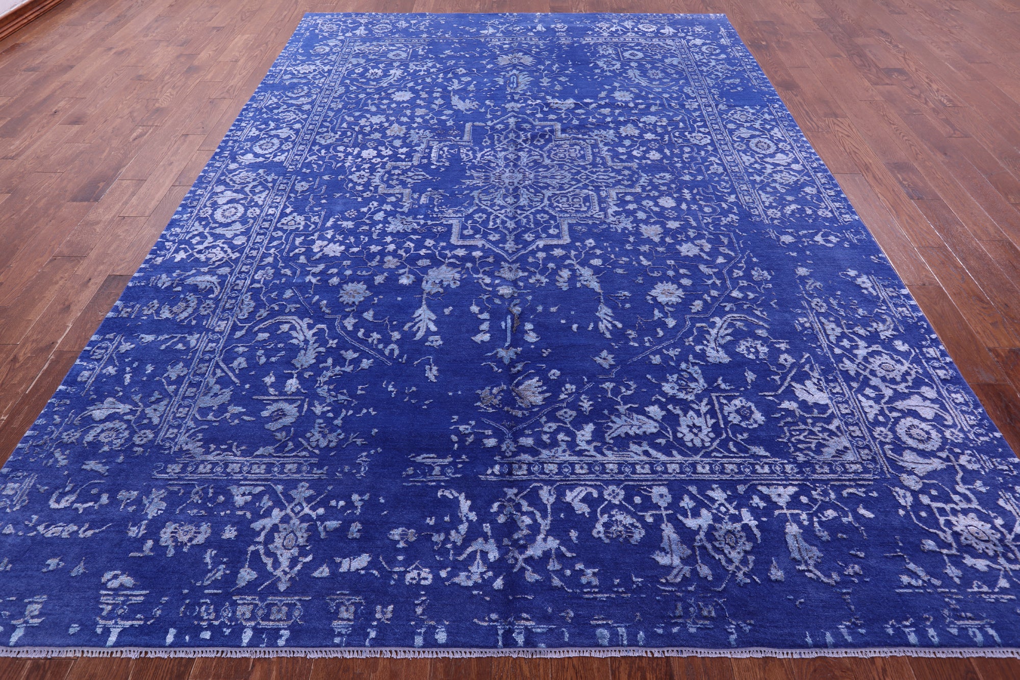 SUPER SALE Blue Persian Heriz Serapi Hand Knotted Wool & Silk Rug - 8' 10" X 12' 2"