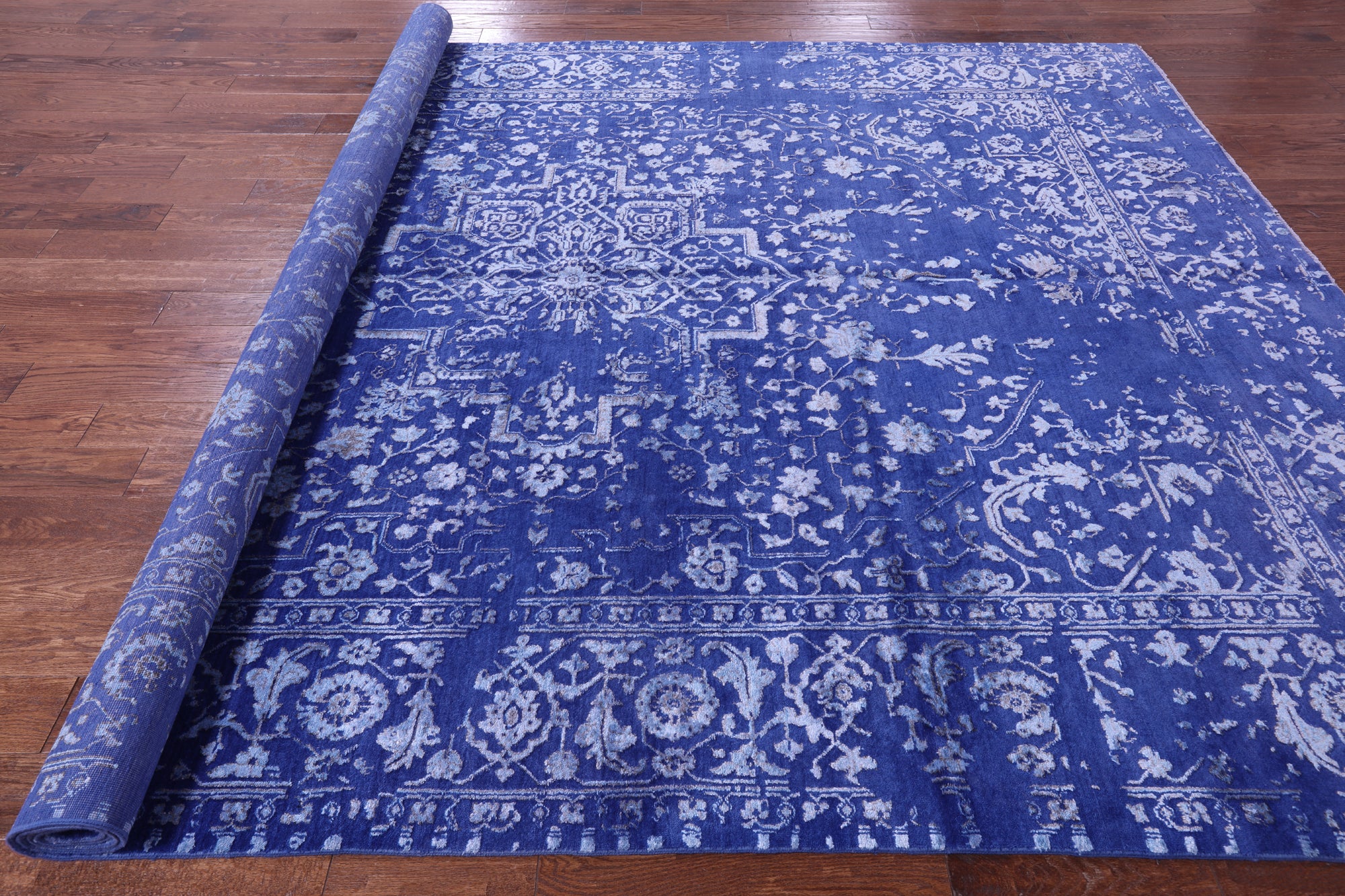 SUPER SALE Blue Persian Heriz Serapi Hand Knotted Wool & Silk Rug - 8' 10" X 12' 2"