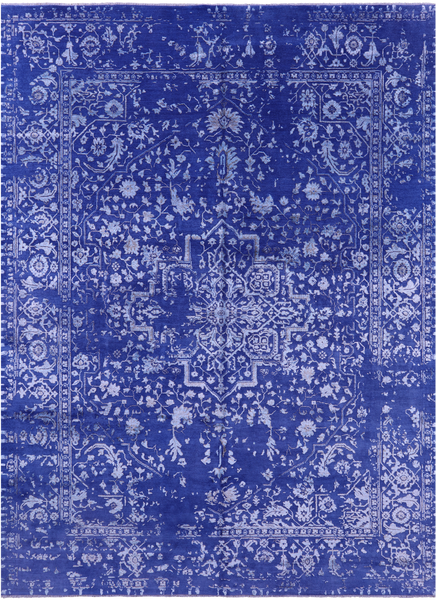 SUPER SALE Blue Persian Heriz Serapi Hand Knotted Wool & Silk Rug - 8' 10" X 12' 2"