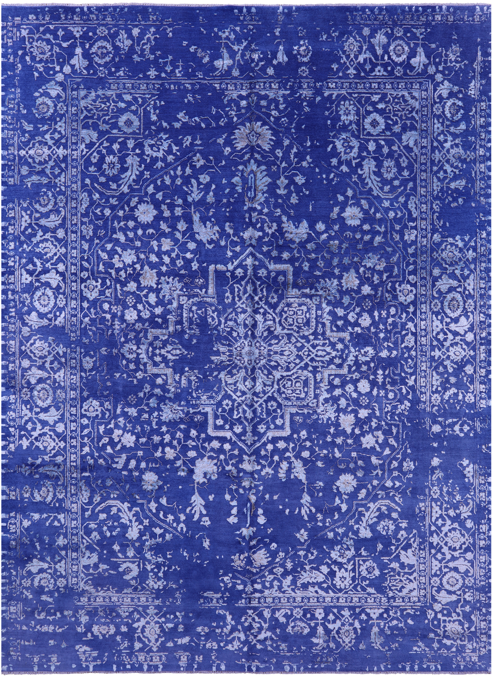 SUPER SALE Blue Persian Heriz Serapi Hand Knotted Wool & Silk Rug - 8' 10" X 12' 2"
