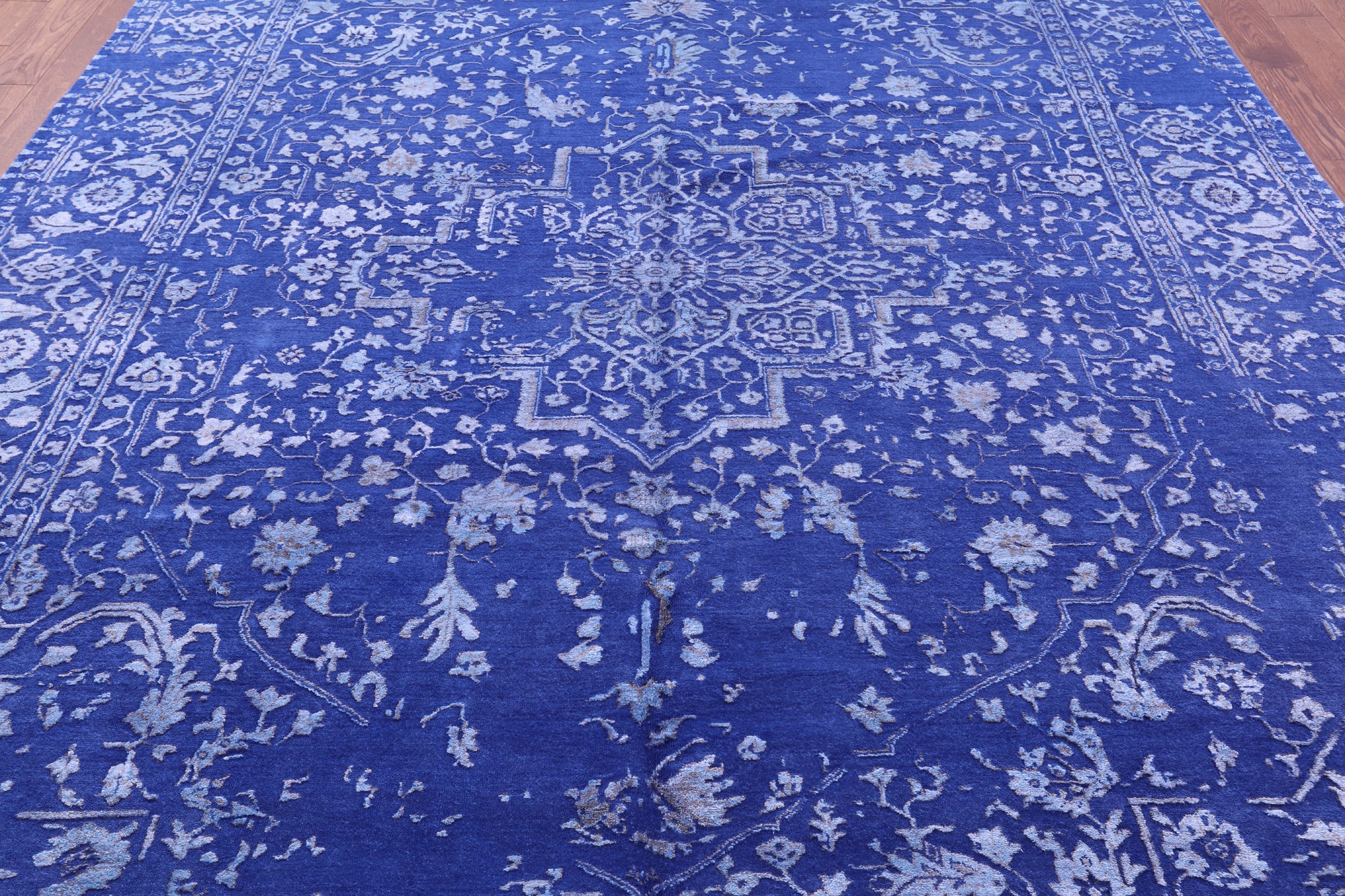 SUPER SALE Blue Persian Heriz Serapi Hand Knotted Wool & Silk Rug - 8' 10" X 12' 2"