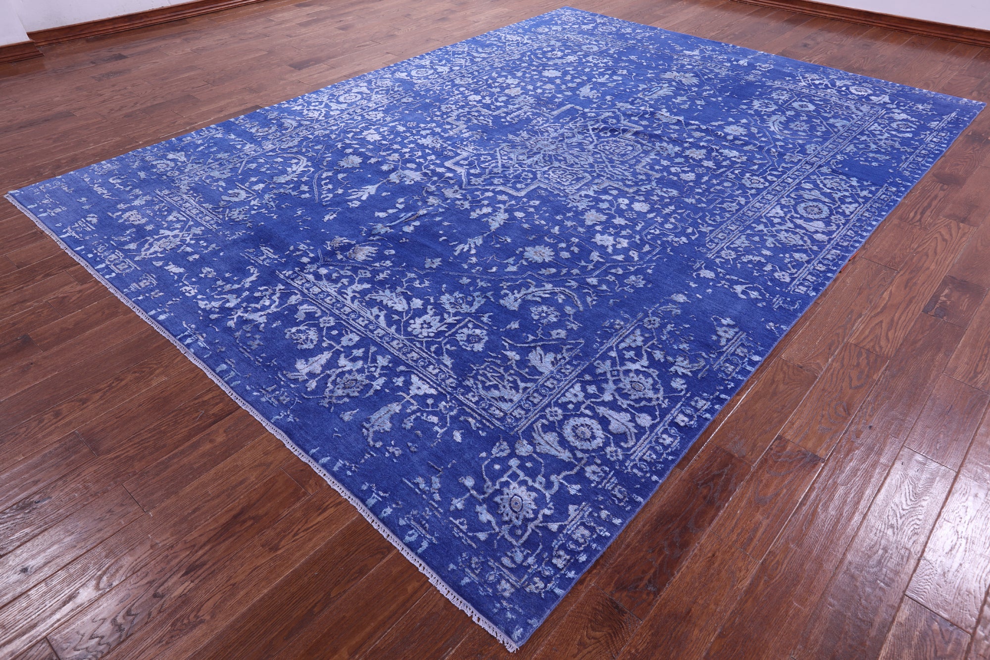 SUPER SALE Blue Persian Heriz Serapi Hand Knotted Wool & Silk Rug - 8' 10" X 12' 2"
