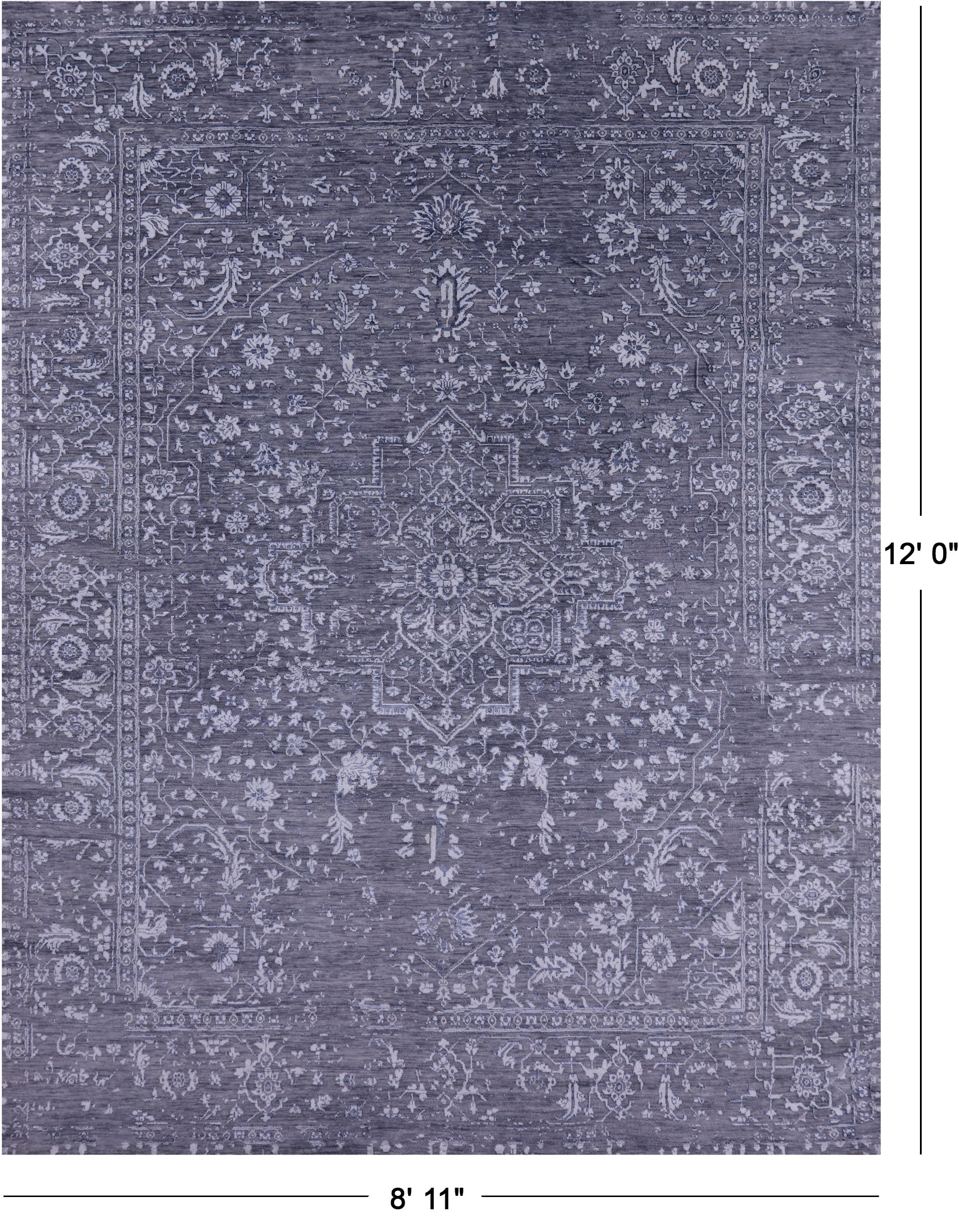 Grey Persian Fine Serapi Hand Knotted Wool & Silk Rug - 8' 11" X 12' 0" - Golden Nile