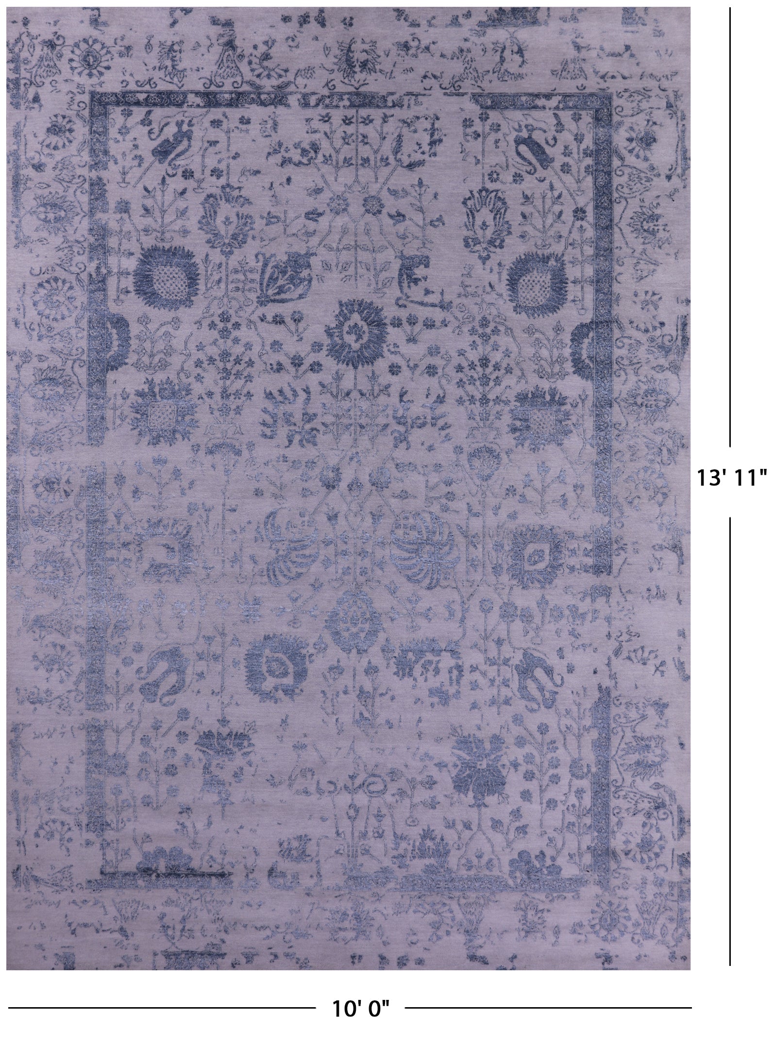 Grey Persian Hand Knotted Wool & Silk Rug - 10' 0" X 13' 11" - Golden Nile