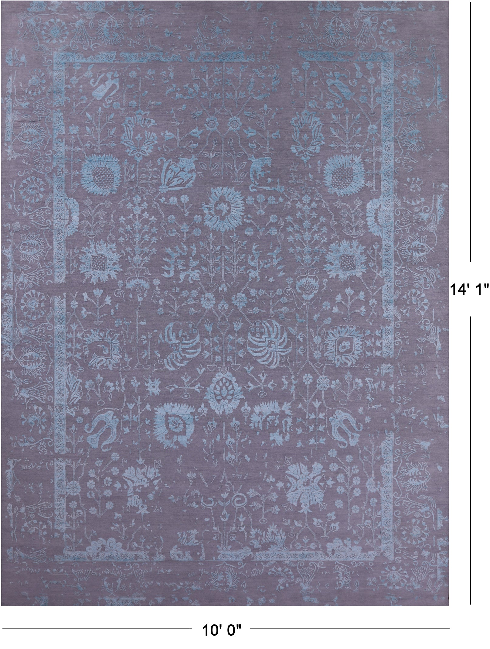 Grey Persian Hand Knotted Wool & Silk Rug - 10' 0" X 14' 1" - Golden Nile