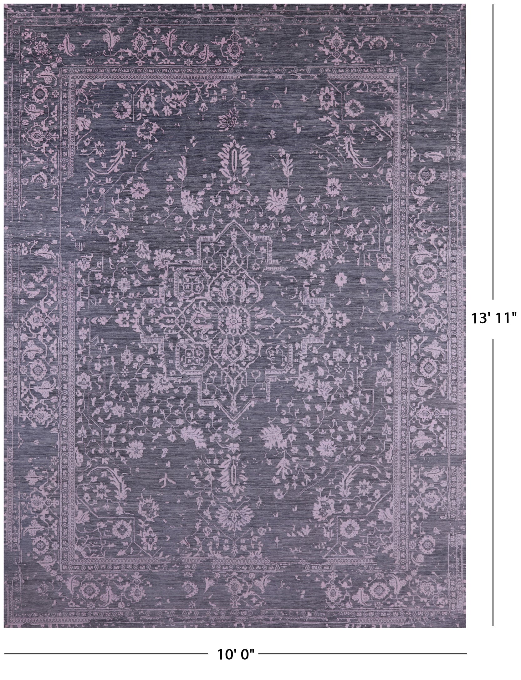 Grey Persian Fine Serapi Handmade Wool & Silk Rug - 10' 0" X 13' 11" - Golden Nile