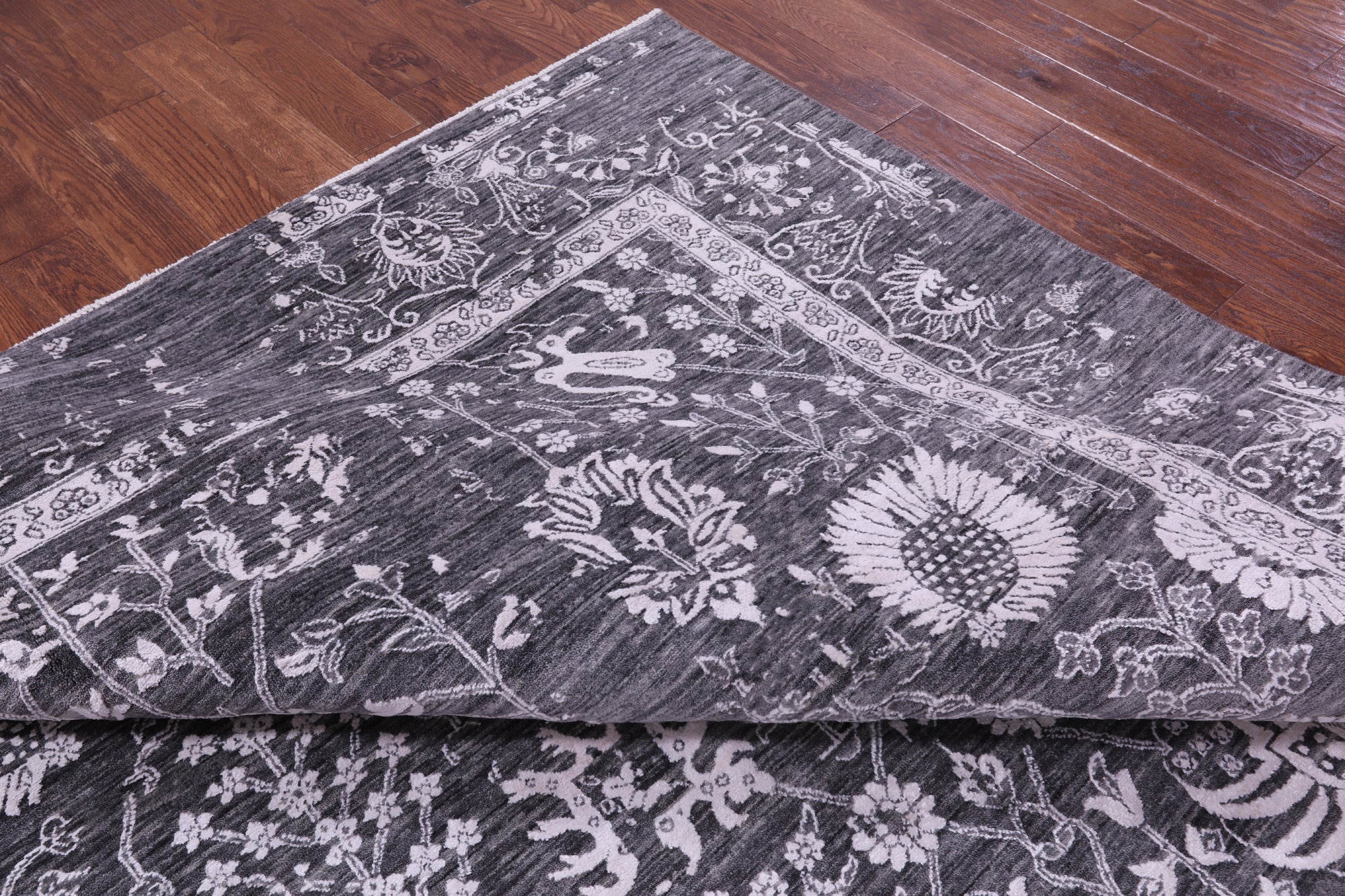 SUPER SALE Grey Persian Hand Knotted Wool & Silk Rug - 9' 0" X 12' 0"