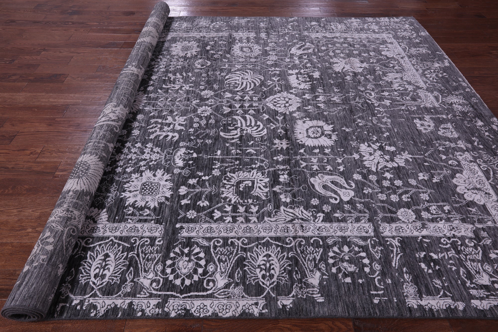SUPER SALE Grey Persian Hand Knotted Wool & Silk Rug - 9' 0" X 12' 0"