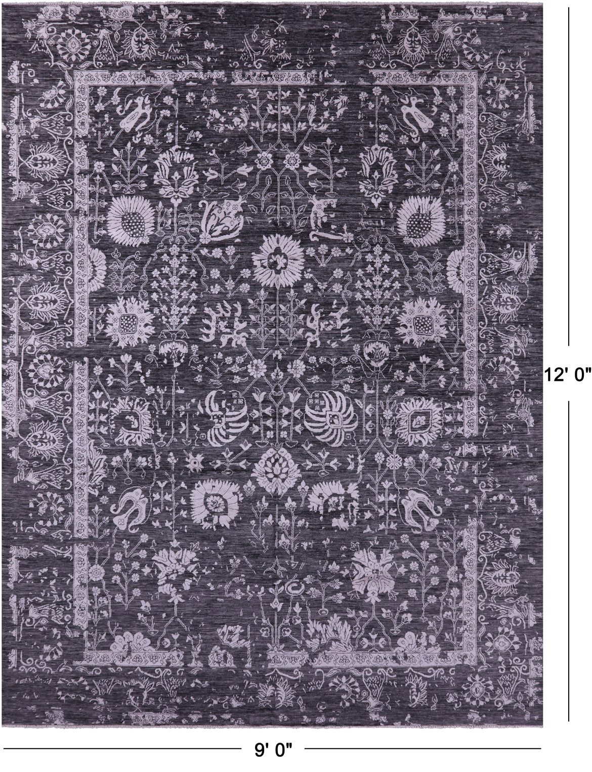 SUPER SALE Grey Persian Hand Knotted Wool & Silk Rug - 9' 0" X 12' 0"