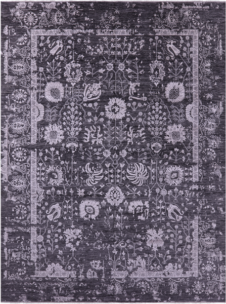 SUPER SALE Grey Persian Hand Knotted Wool & Silk Rug - 9' 0" X 12' 0"