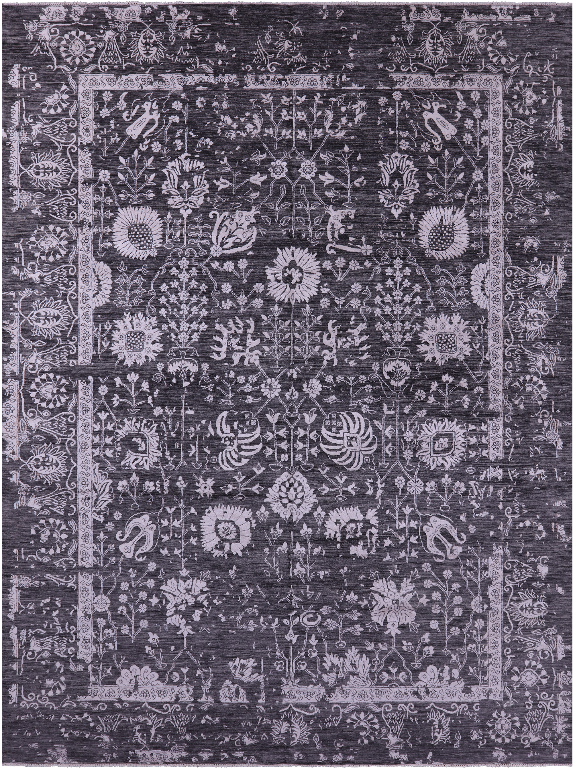 SUPER SALE Grey Persian Hand Knotted Wool & Silk Rug - 9' 0" X 12' 0"