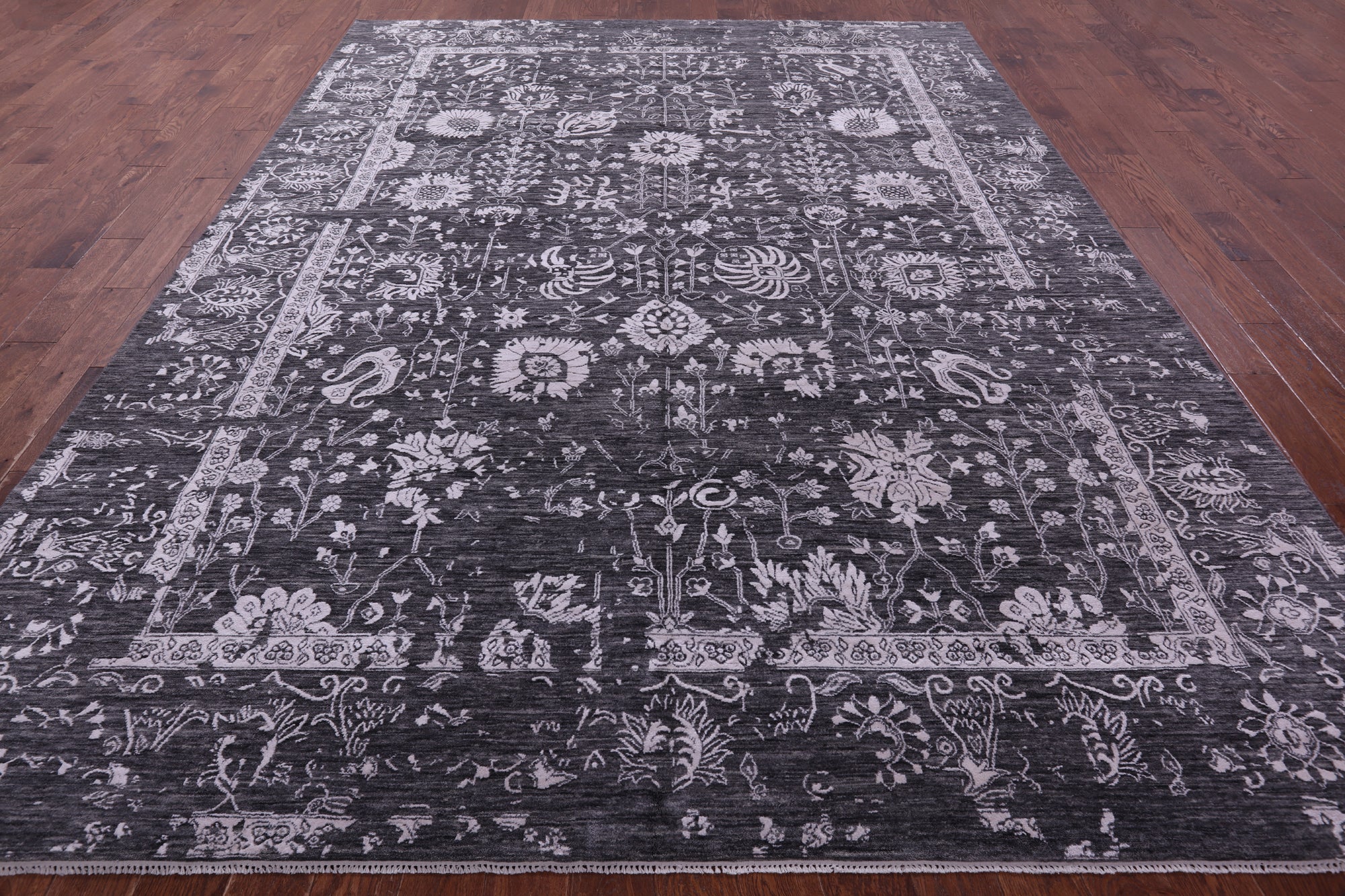 SUPER SALE Grey Persian Hand Knotted Wool & Silk Rug - 9' 0" X 12' 0"