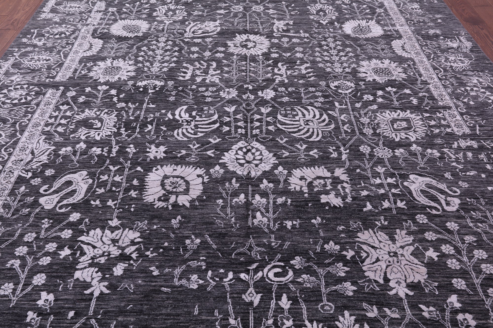 SUPER SALE Grey Persian Hand Knotted Wool & Silk Rug - 9' 0" X 12' 0"
