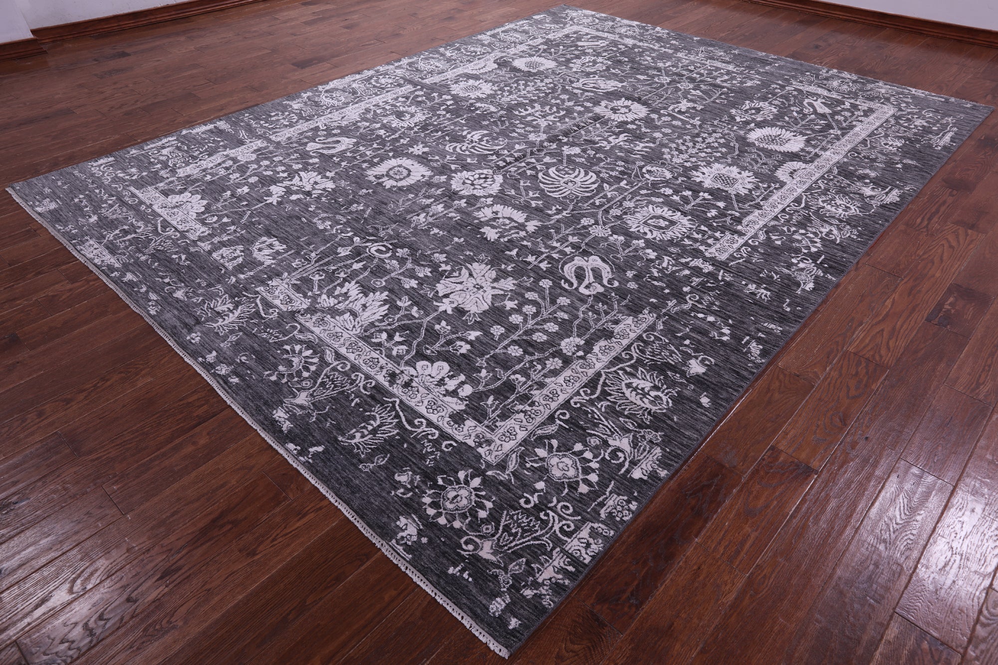 SUPER SALE Grey Persian Hand Knotted Wool & Silk Rug - 9' 0" X 12' 0"
