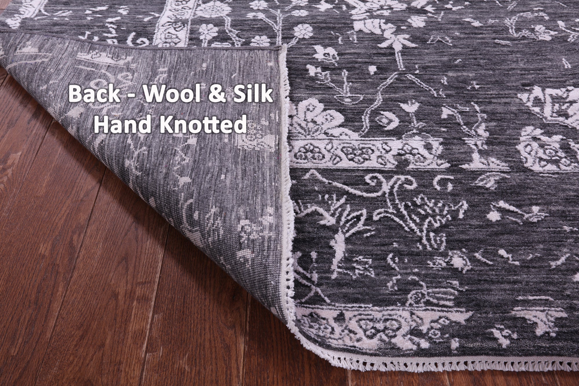 SUPER SALE Grey Persian Hand Knotted Wool & Silk Rug - 9' 0" X 12' 0"