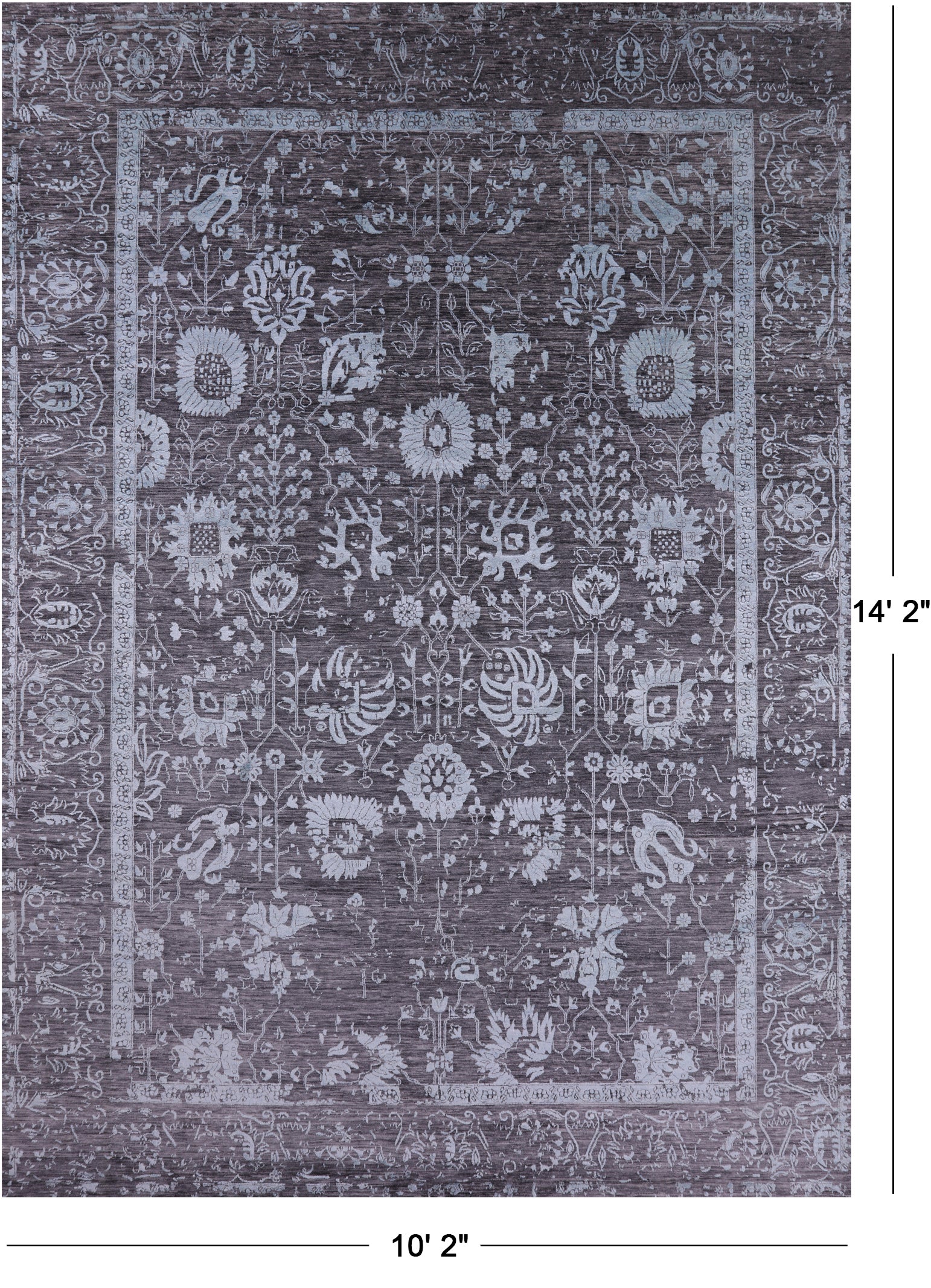 Grey Persian Hand Knotted Wool & Silk Rug - 10' 2" X 14' 2" - Golden Nile