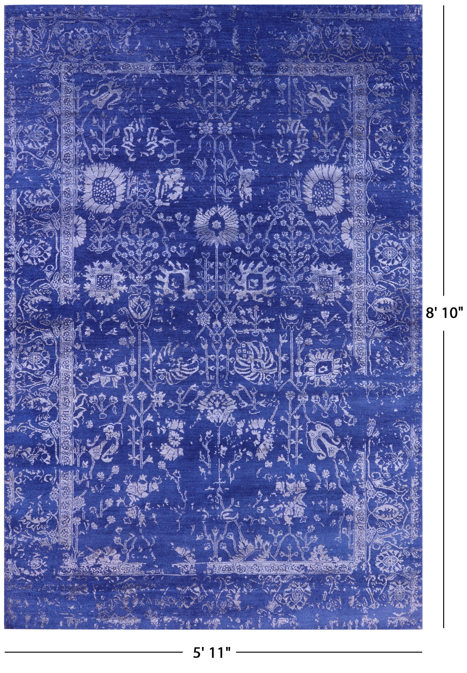 Blue Persian Hand Knotted Wool & Silk Rug - 5' 11" X 8' 10" - Golden Nile