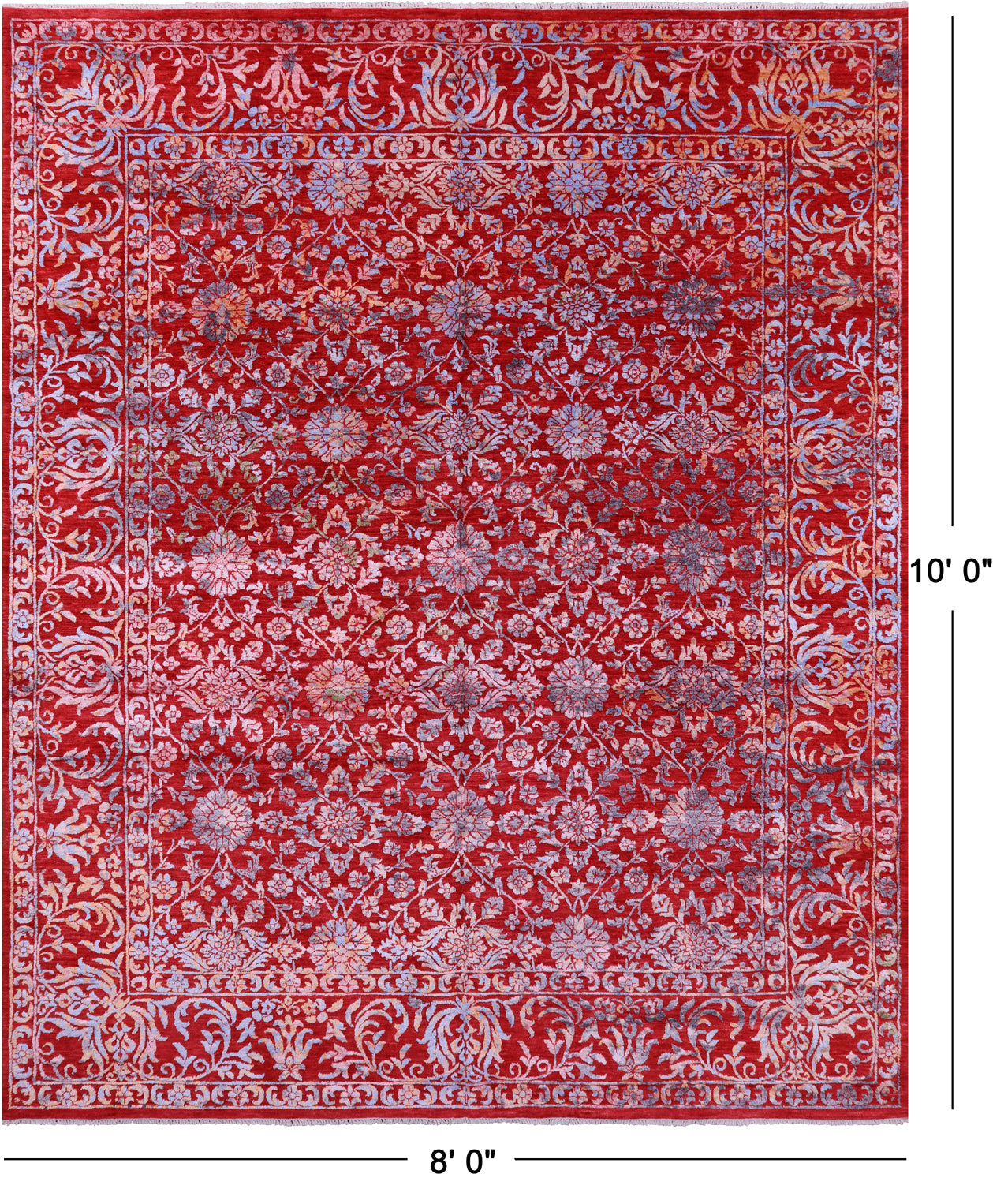 SUPER SALE Red Persian Hand Knotted Wool Rug - 8' 0" X 10' 0"