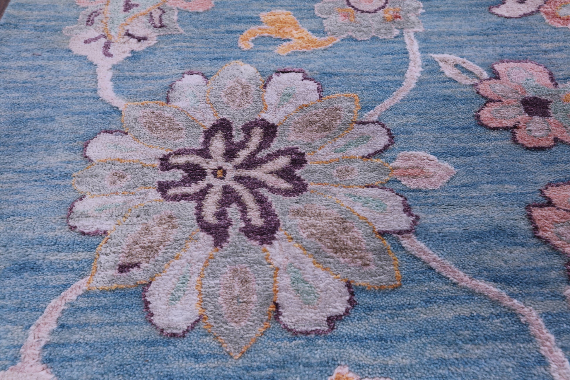 Blue Persian Hand Knotted Wool & Silk Rug - 9' 1" X 12' 3" - Golden Nile
