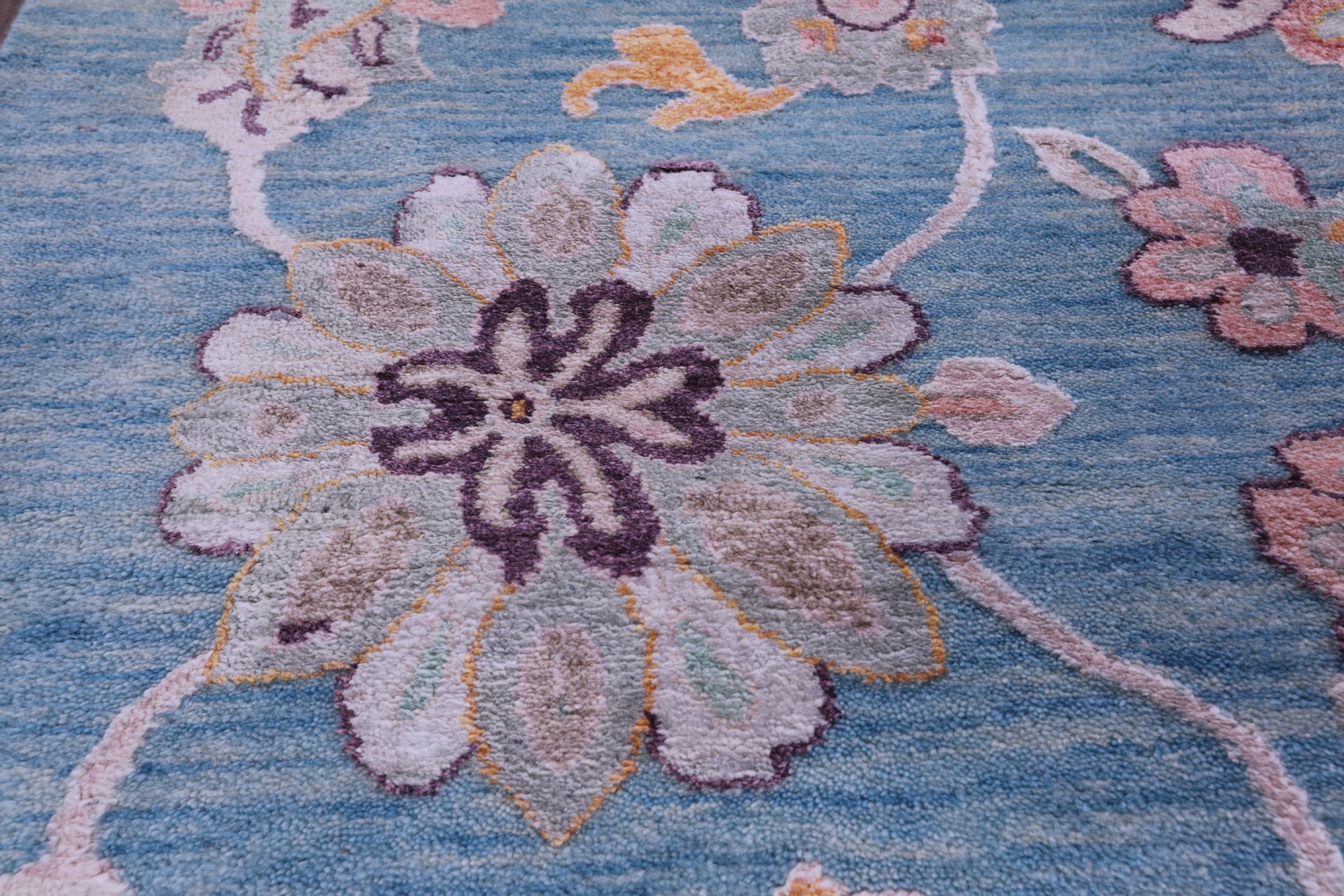 Blue Persian Hand Knotted Wool & Silk Rug - 9' 1" X 12' 3" - Golden Nile