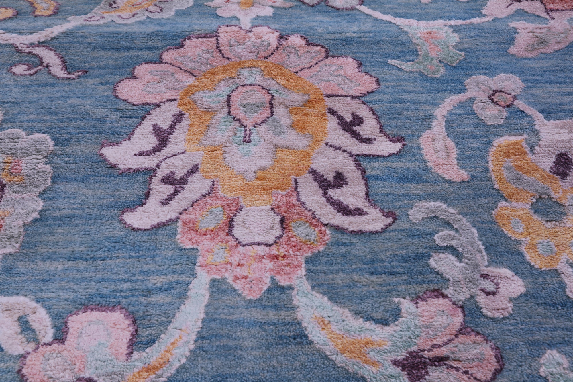 Blue Persian Hand Knotted Wool & Silk Rug - 9' 1" X 12' 3" - Golden Nile