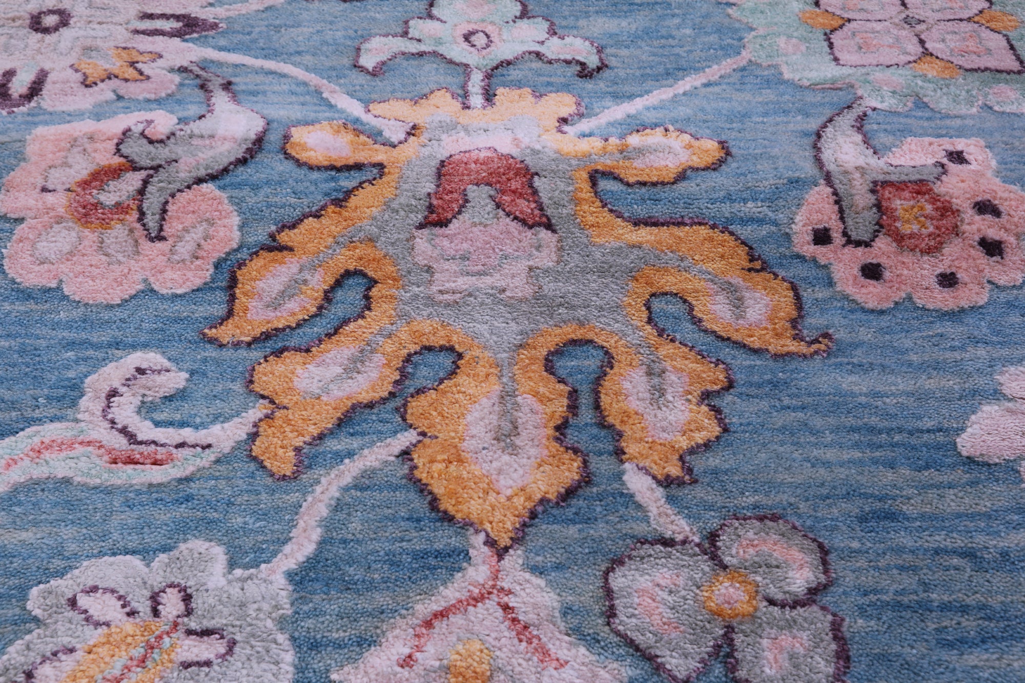 Blue Persian Hand Knotted Wool & Silk Rug - 9' 1" X 12' 3" - Golden Nile