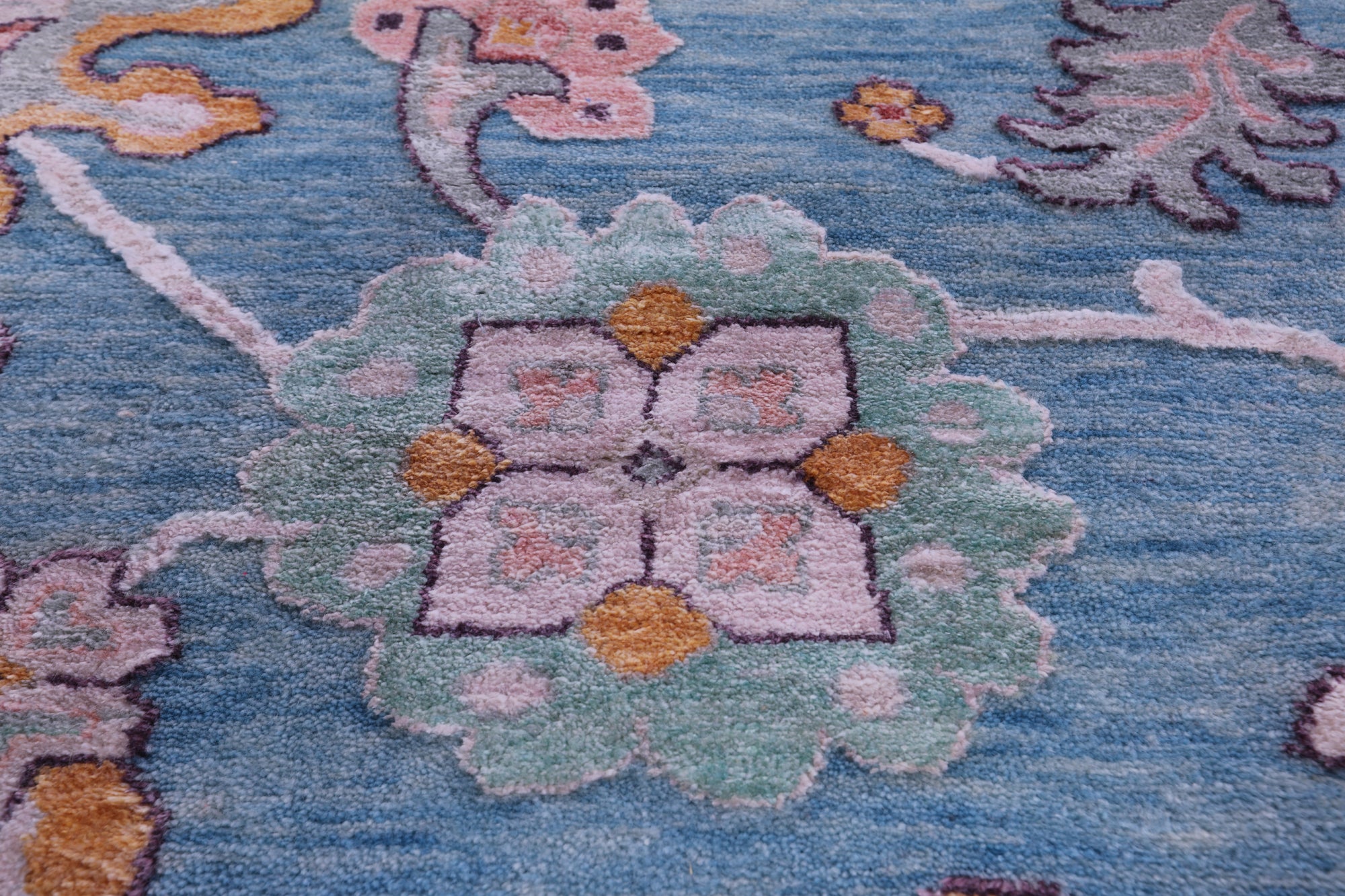 Blue Persian Hand Knotted Wool & Silk Rug - 9' 1" X 12' 3" - Golden Nile