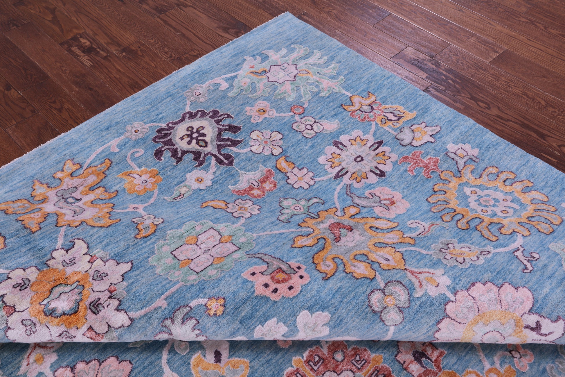 Blue Persian Hand Knotted Wool & Silk Rug - 9' 1" X 12' 3" - Golden Nile