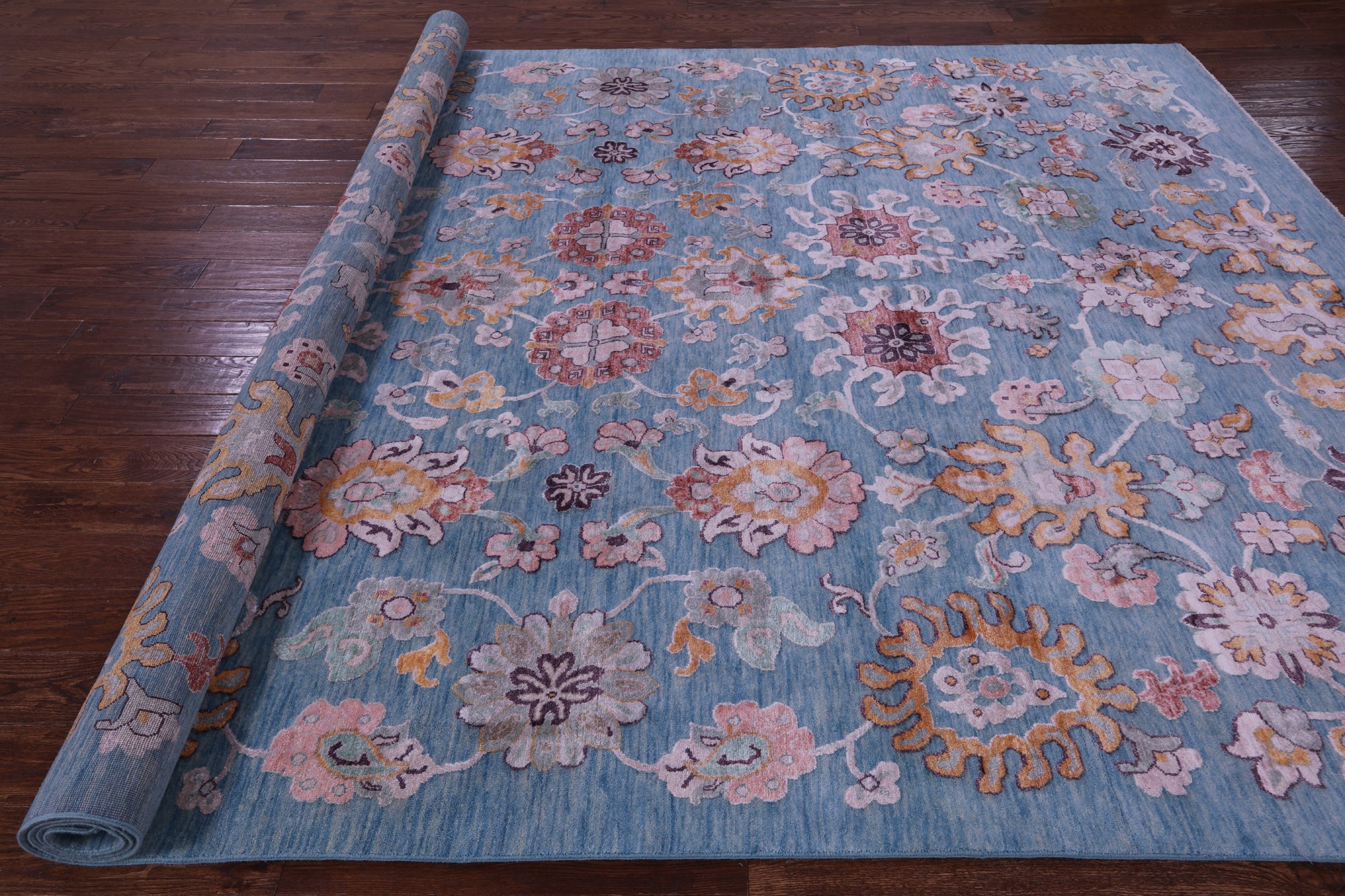 Blue Persian Hand Knotted Wool & Silk Rug - 9' 1" X 12' 3" - Golden Nile