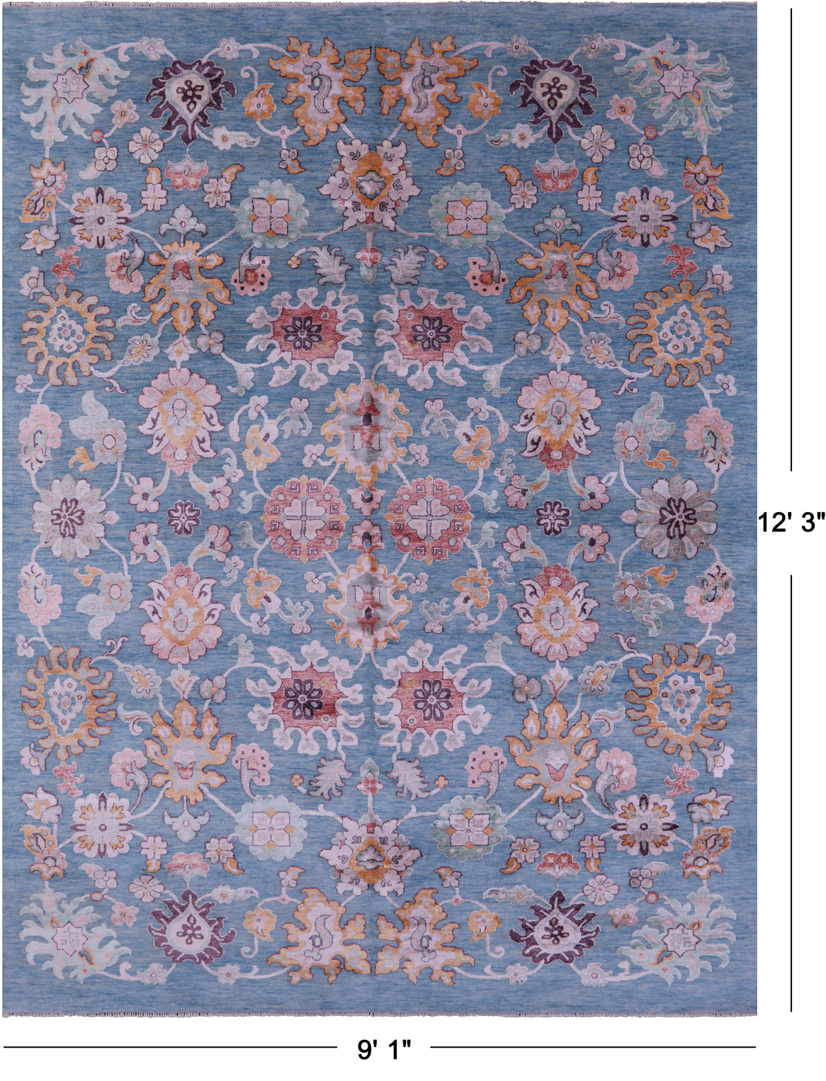 Blue Persian Hand Knotted Wool & Silk Rug - 9' 1" X 12' 3" - Golden Nile