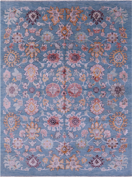 Blue Persian Hand Knotted Wool & Silk Rug - 9' 1" X 12' 3" - Golden Nile
