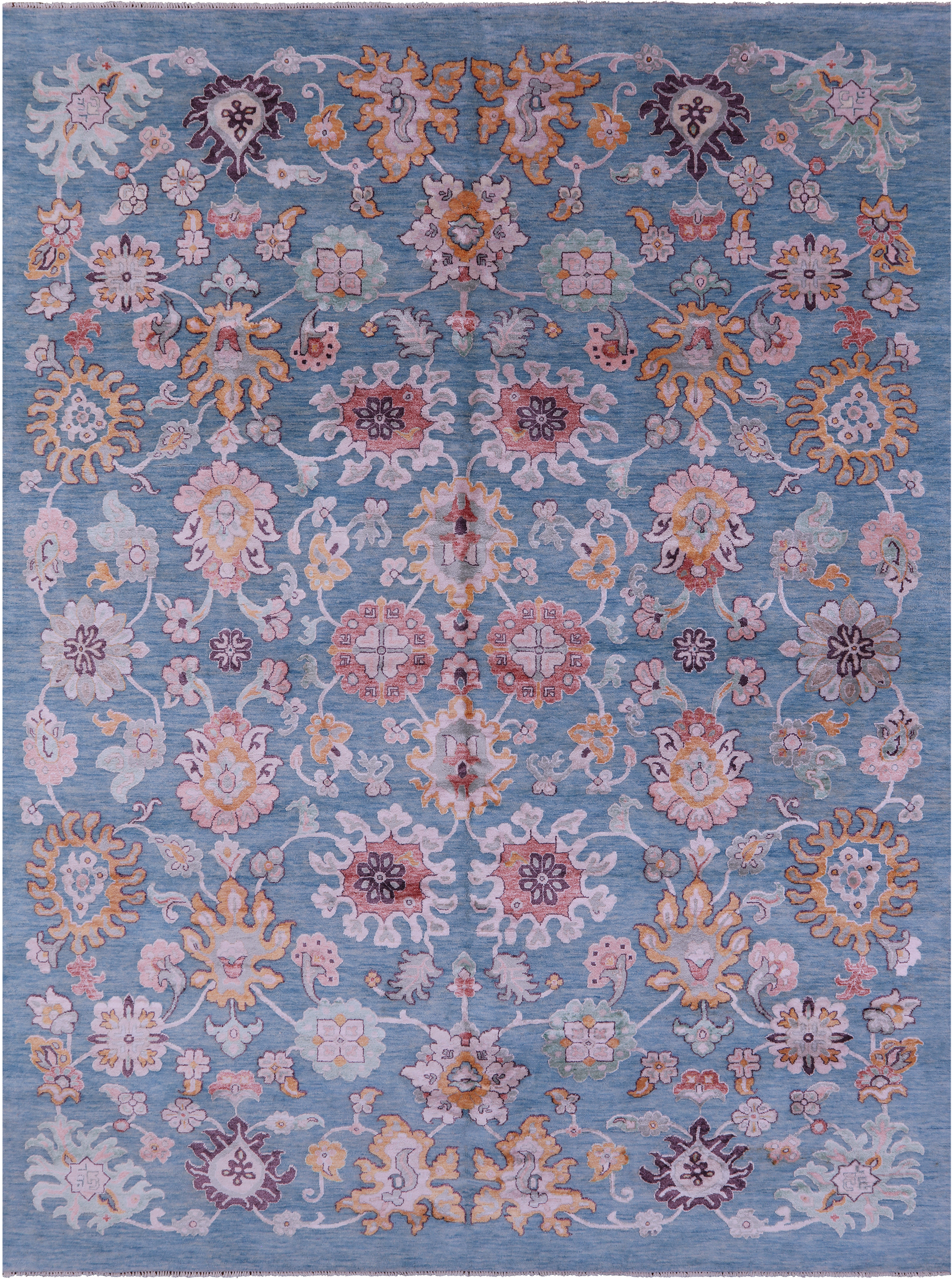 Blue Persian Hand Knotted Wool & Silk Rug - 9' 1" X 12' 3" - Golden Nile
