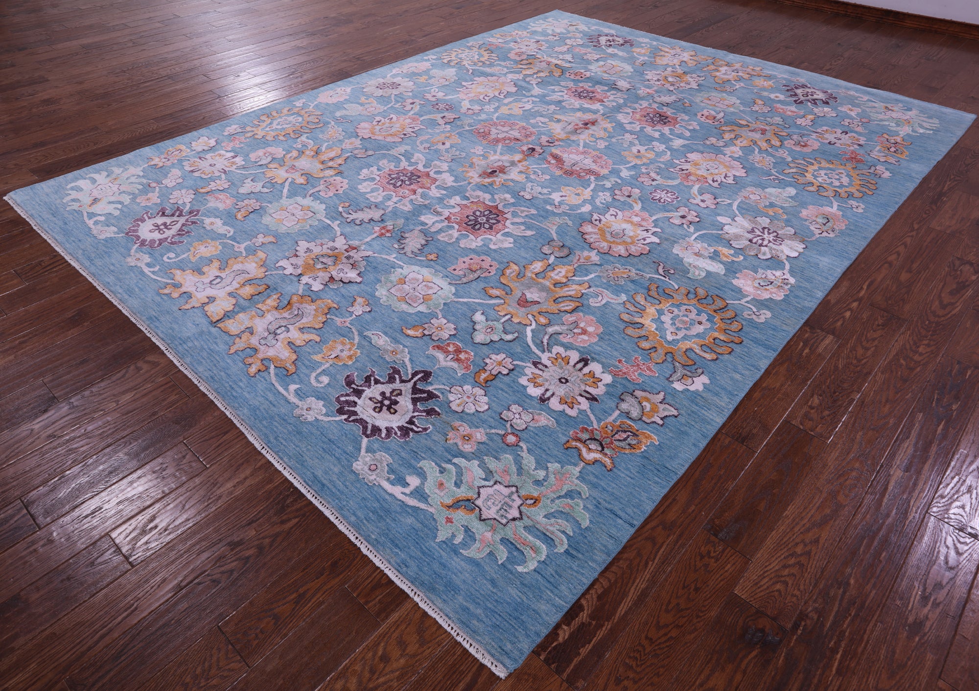 Blue Persian Hand Knotted Wool & Silk Rug - 9' 1" X 12' 3" - Golden Nile