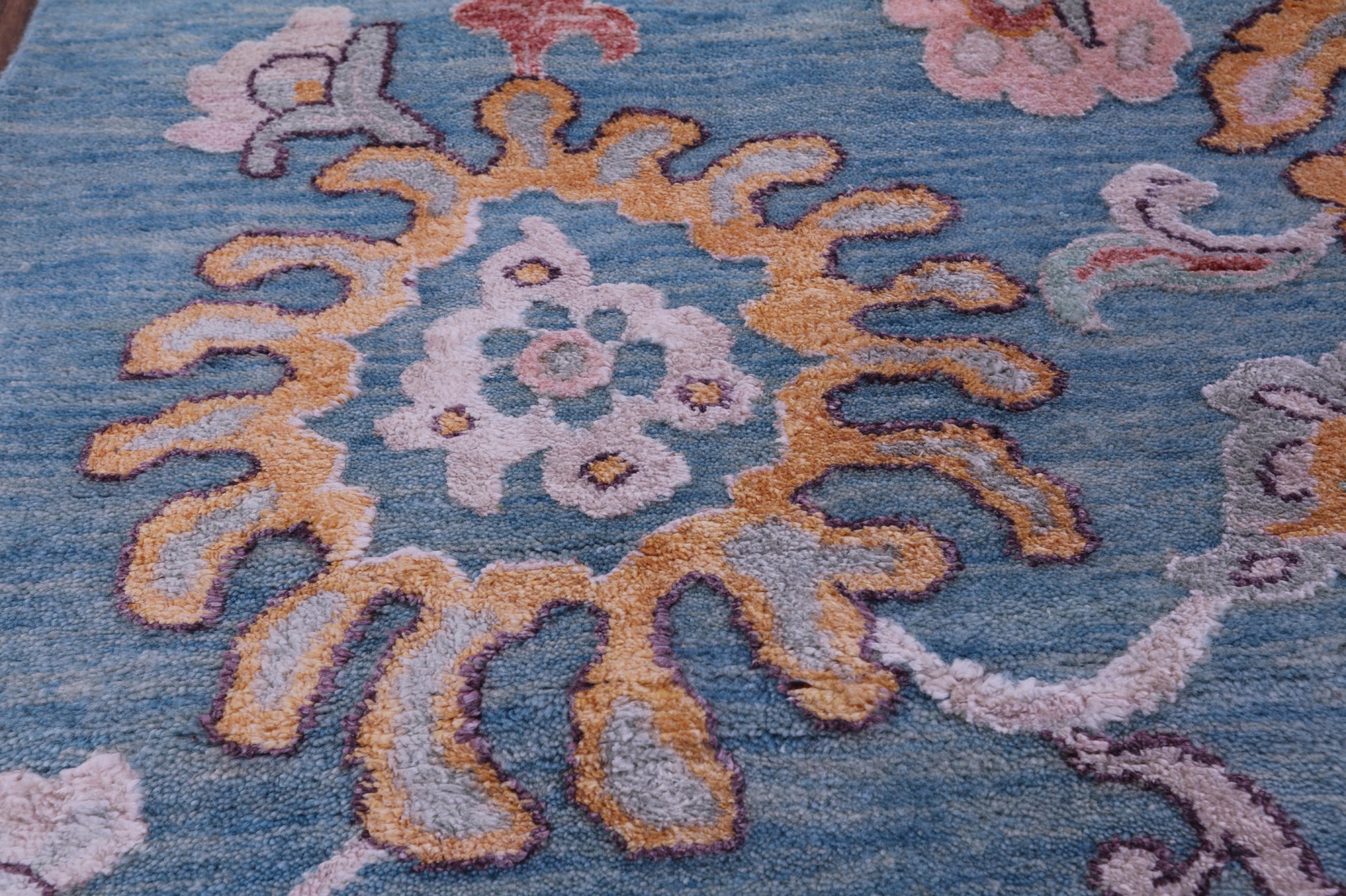Blue Persian Hand Knotted Wool & Silk Rug - 9' 1" X 12' 3" - Golden Nile
