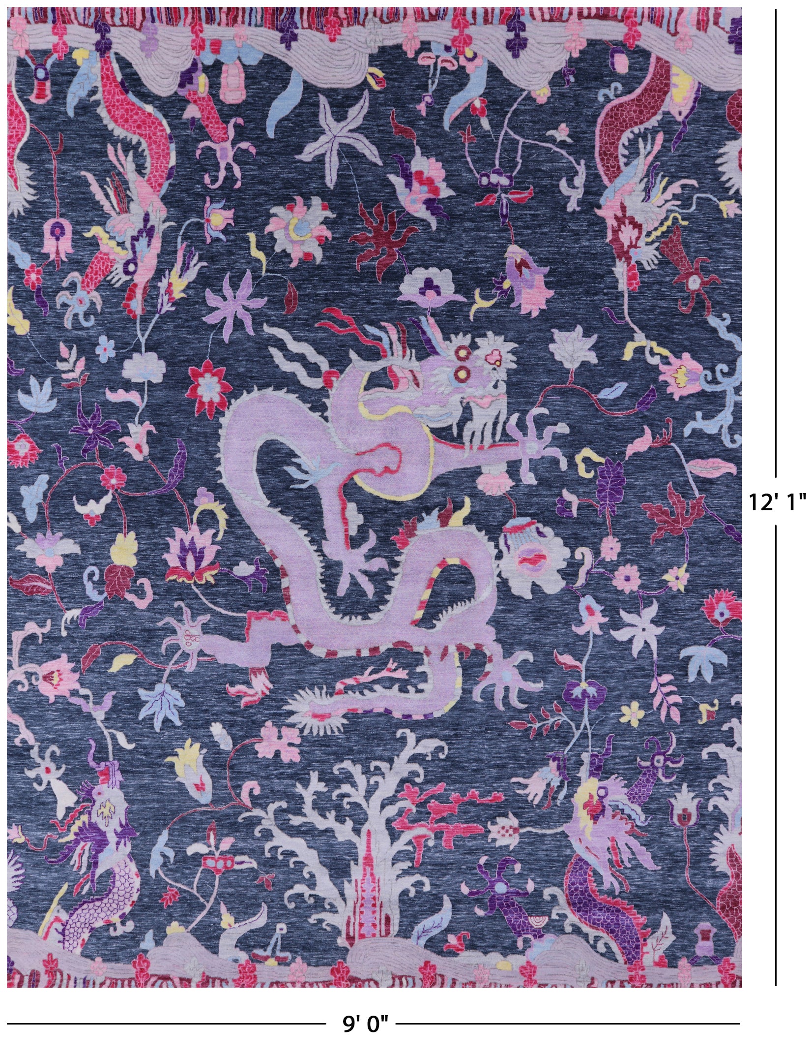 Dragon Design Hand Knotted Wool Rug - 9' 0" X 12' 1" - Golden Nile