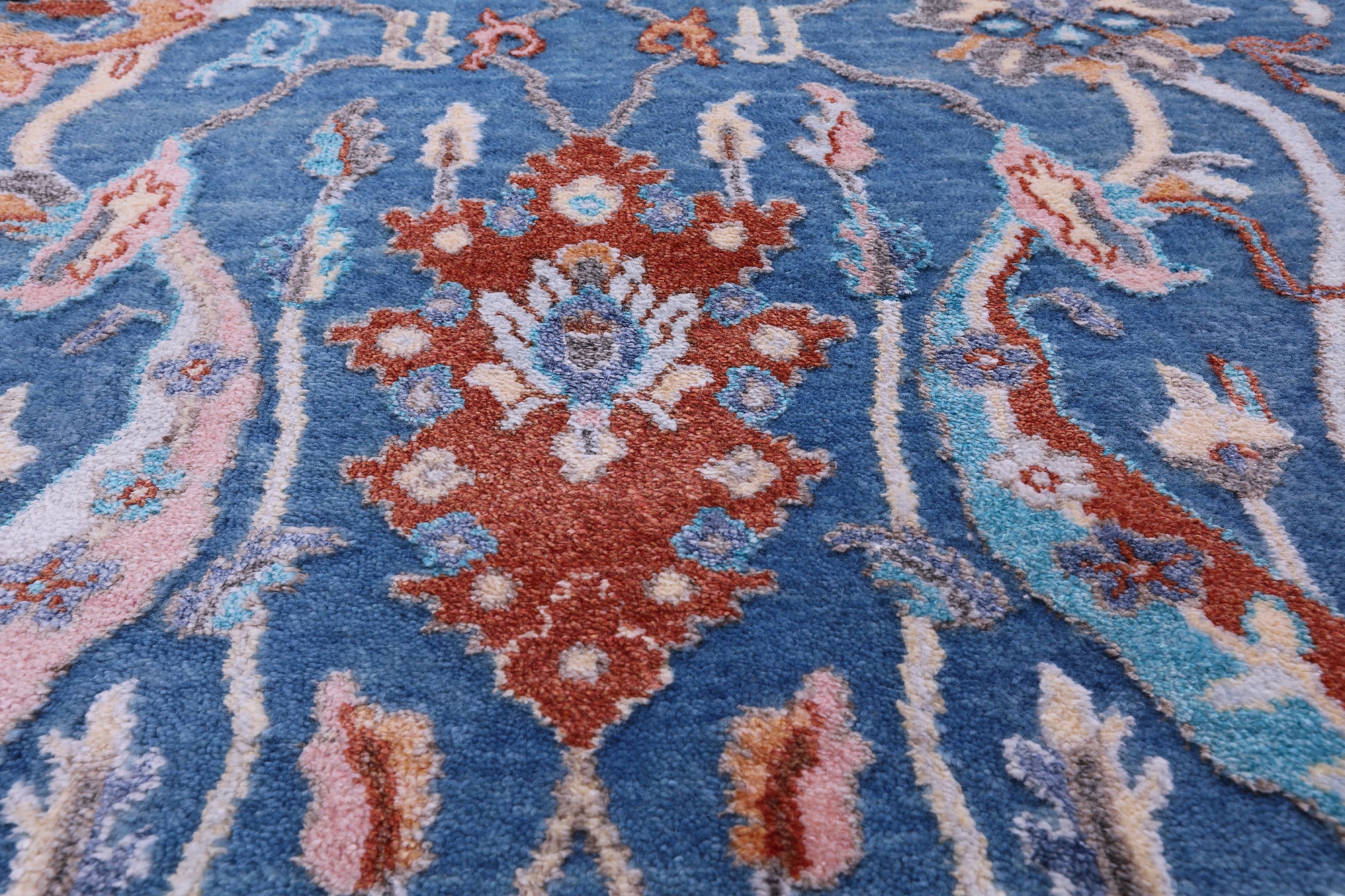 Blue Persian Hand Knotted Wool & Silk Rug - 9' 0" X 11' 10" - Golden Nile