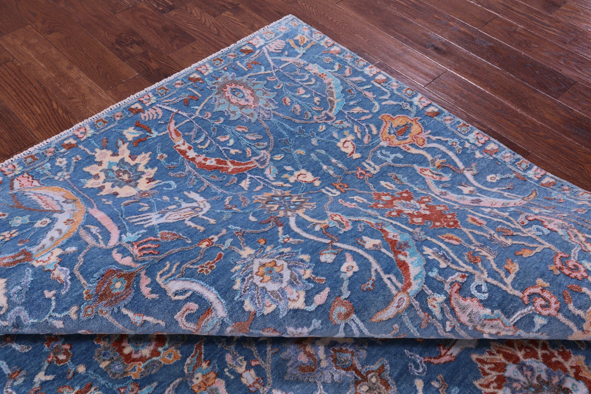Blue Persian Hand Knotted Wool & Silk Rug - 9' 0" X 11' 10" - Golden Nile