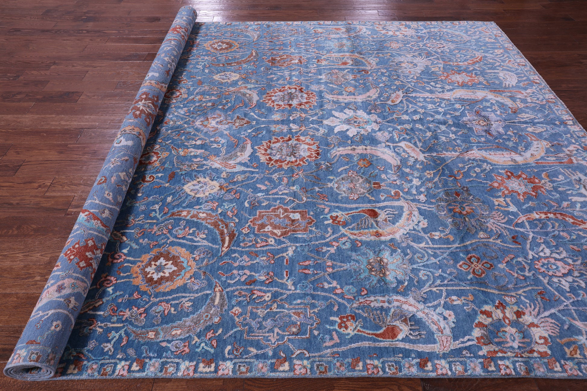 Blue Persian Hand Knotted Wool & Silk Rug - 9' 0" X 11' 10" - Golden Nile