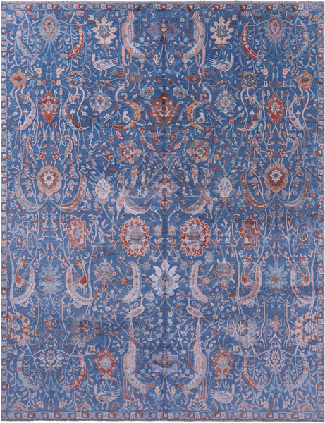 Blue Persian Hand Knotted Wool & Silk Rug - 9' 0" X 11' 10" - Golden Nile