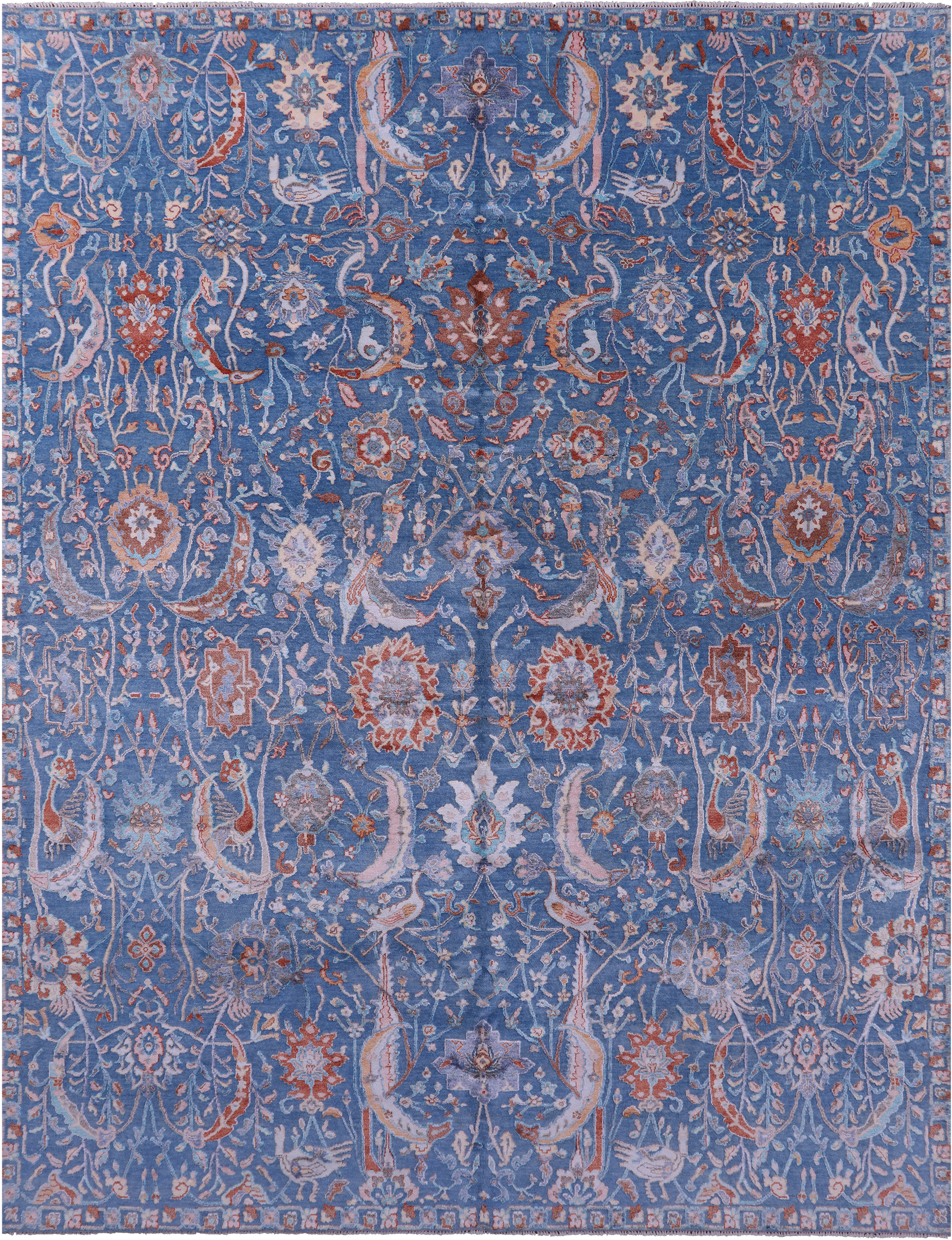 Blue Persian Hand Knotted Wool & Silk Rug - 9' 0" X 11' 10" - Golden Nile