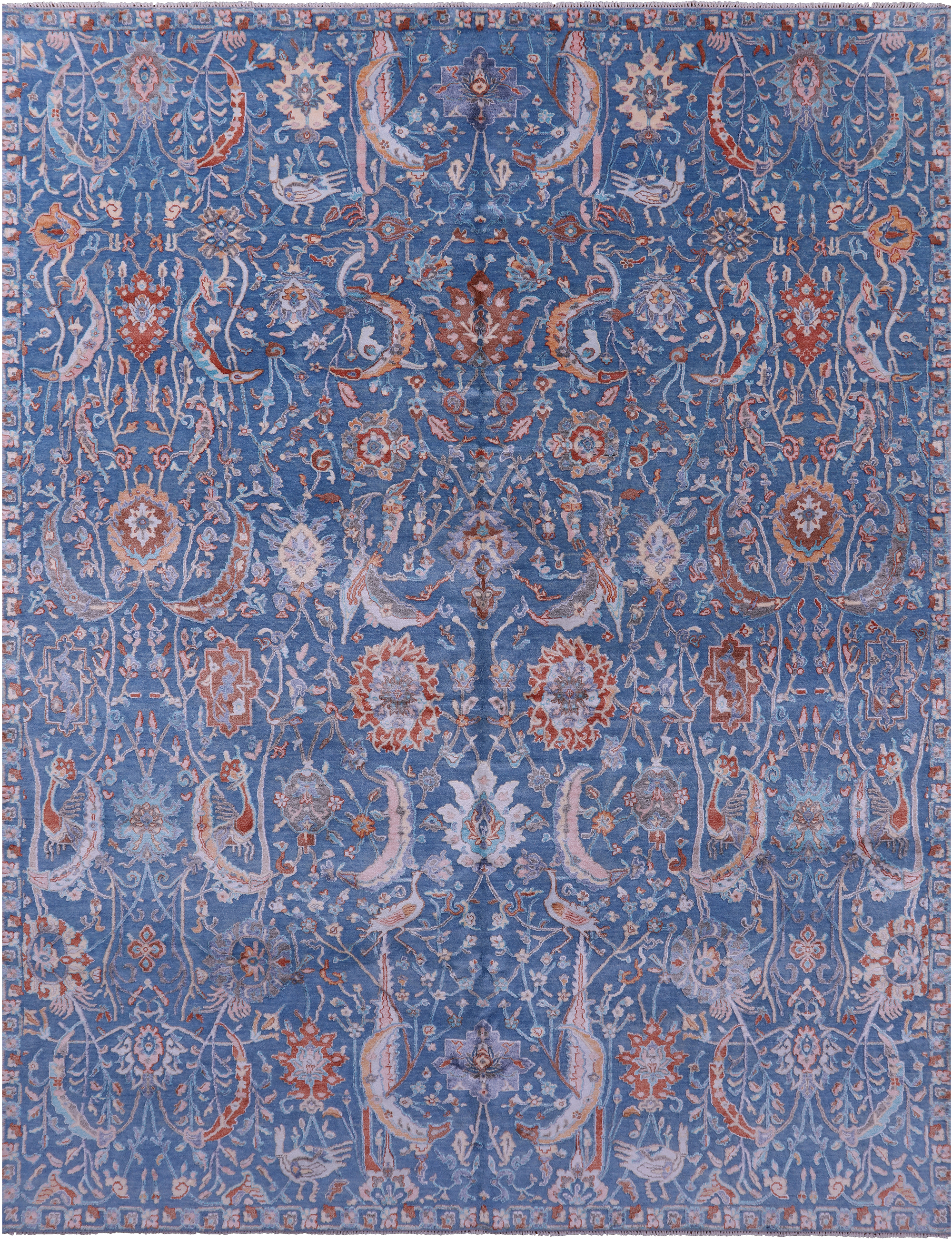 Blue Persian Hand Knotted Wool & Silk Rug - 9' 0" X 11' 10" - Golden Nile