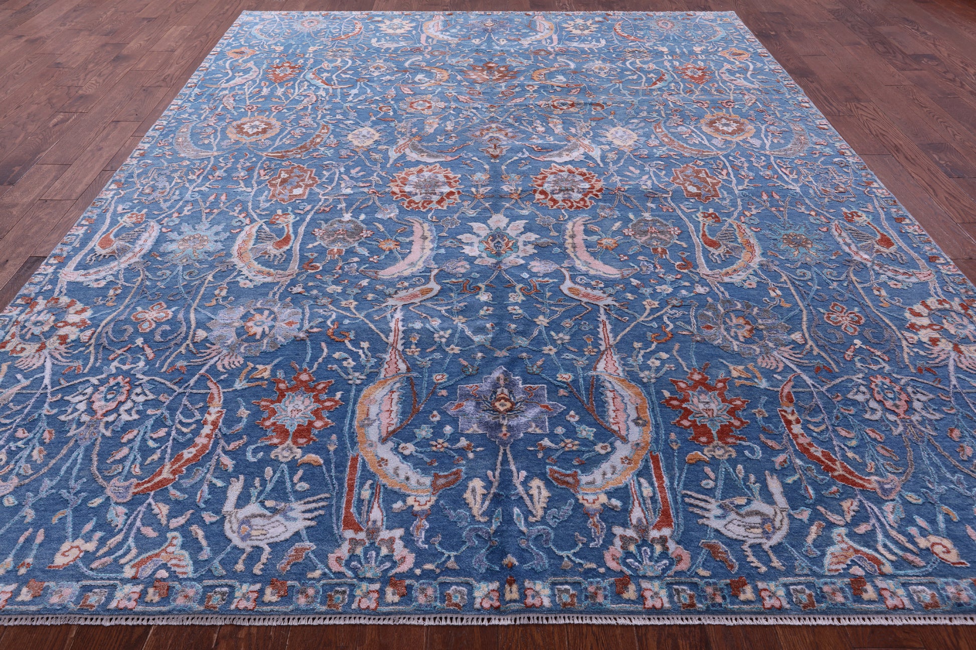 Blue Persian Hand Knotted Wool & Silk Rug - 9' 0" X 11' 10" - Golden Nile
