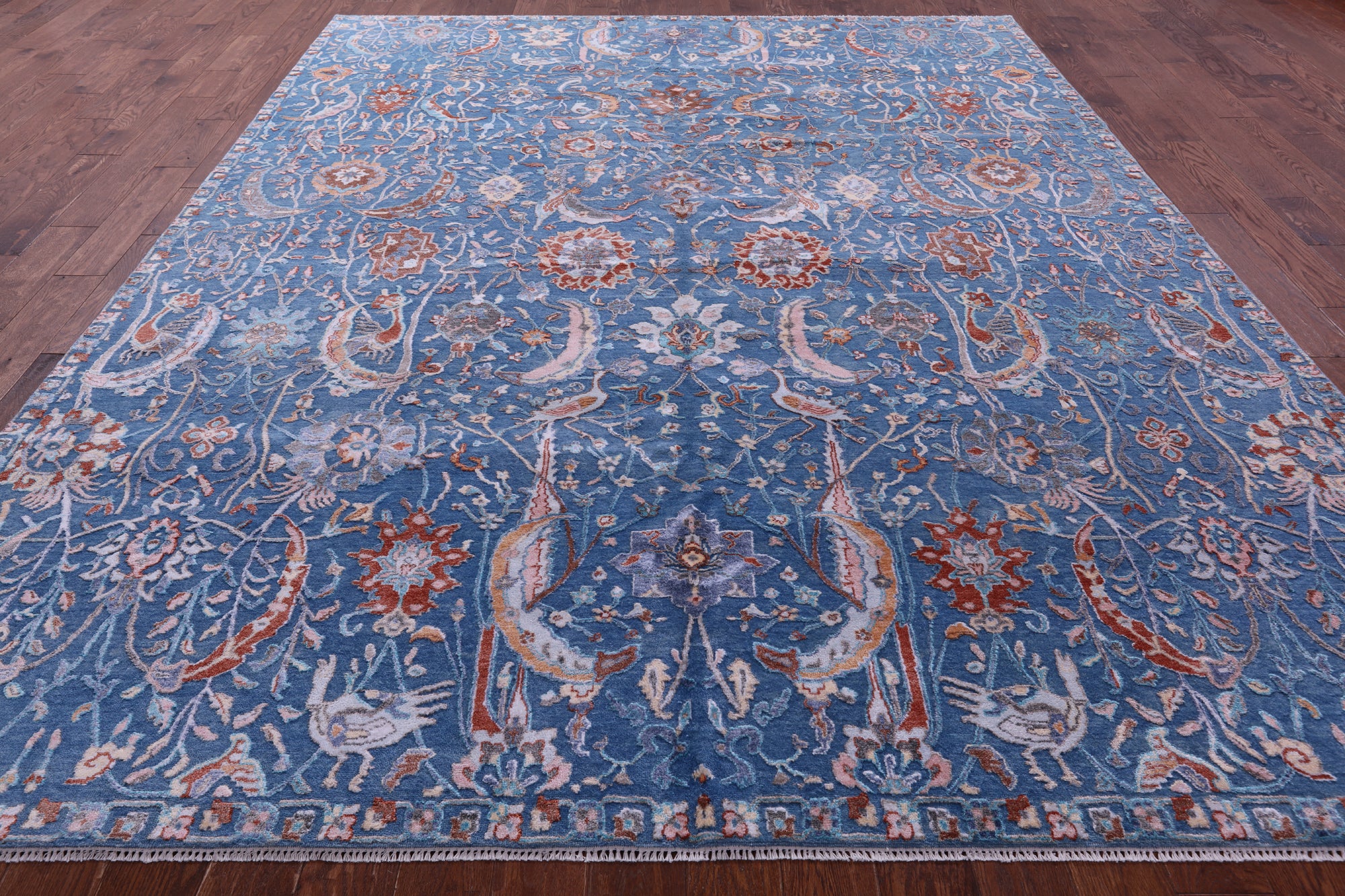 Blue Persian Hand Knotted Wool & Silk Rug - 9' 0" X 11' 10" - Golden Nile