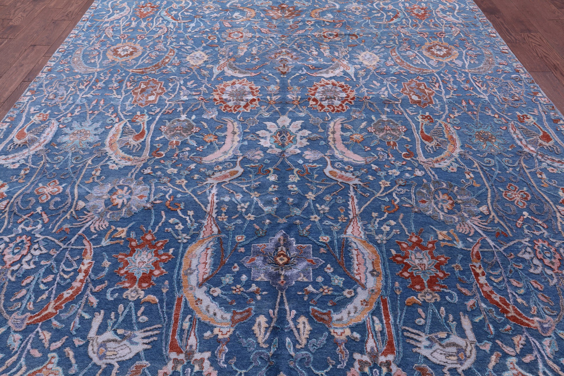 Blue Persian Hand Knotted Wool & Silk Rug - 9' 0" X 11' 10" - Golden Nile