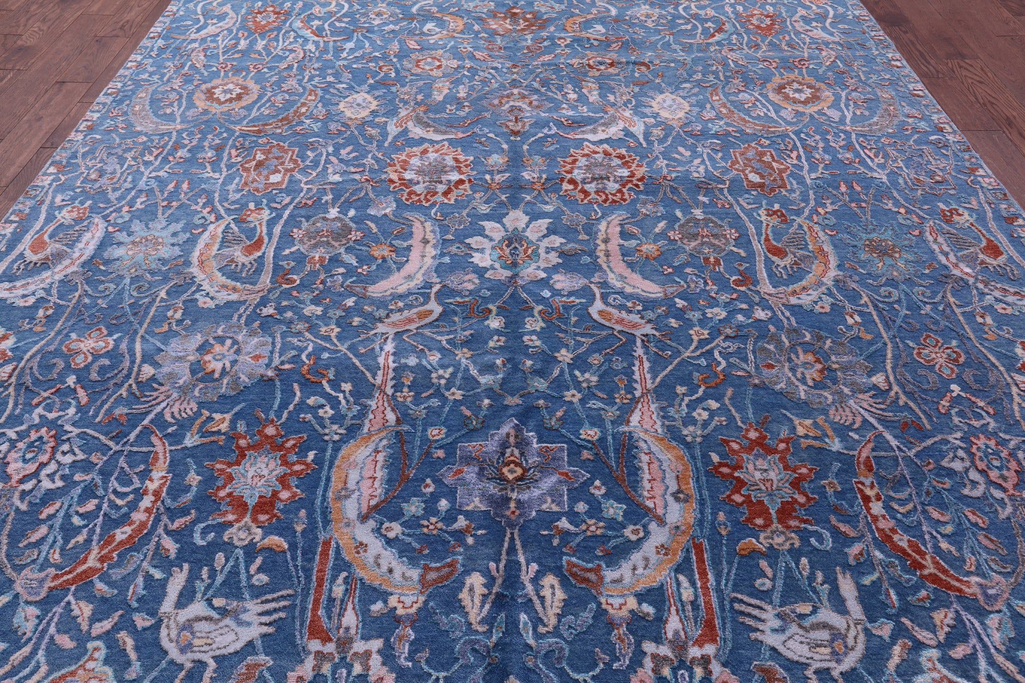 Blue Persian Hand Knotted Wool & Silk Rug - 9' 0" X 11' 10" - Golden Nile