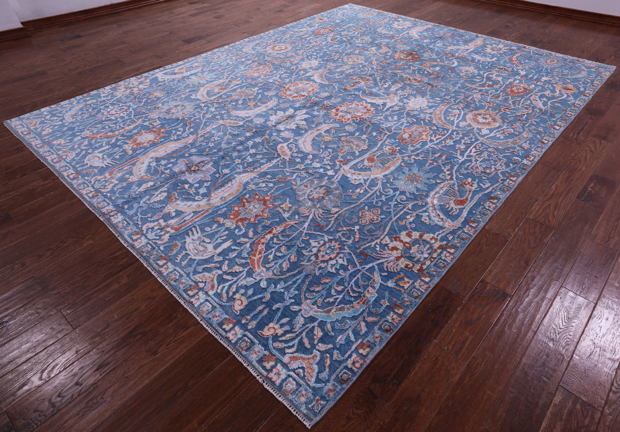 Blue Persian Hand Knotted Wool & Silk Rug - 9' 0" X 11' 10" - Golden Nile