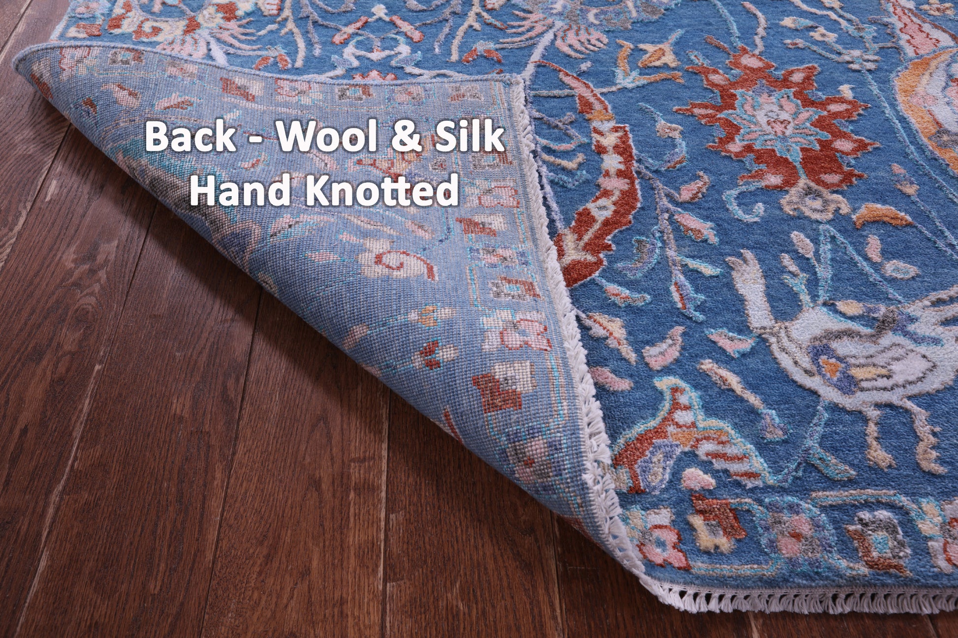 Blue Persian Hand Knotted Wool & Silk Rug - 9' 0" X 11' 10" - Golden Nile