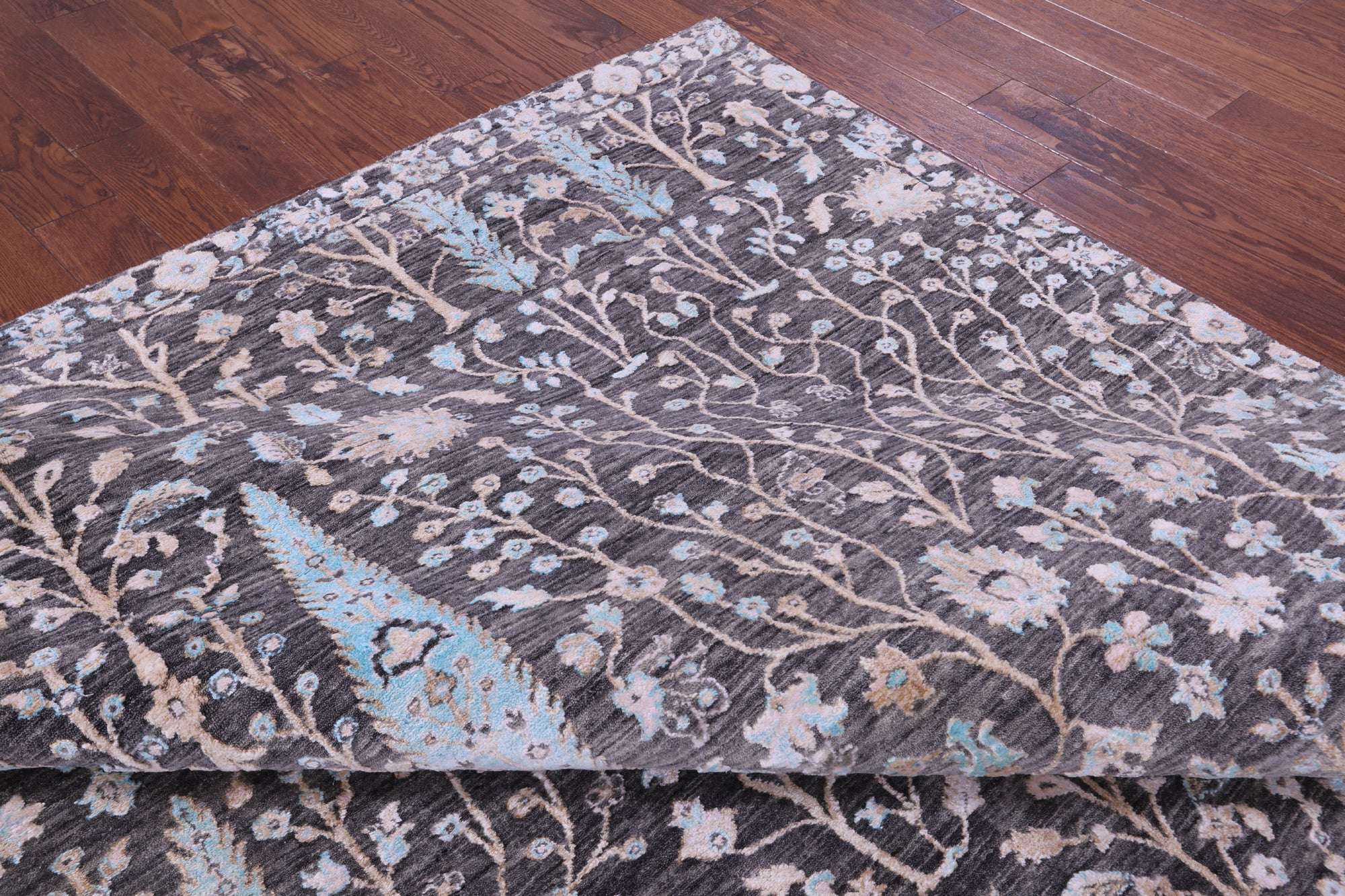 Grey Persian Ziegler Hand Knotted Wool & Silk Rug - 9' 0" X 12' 4"