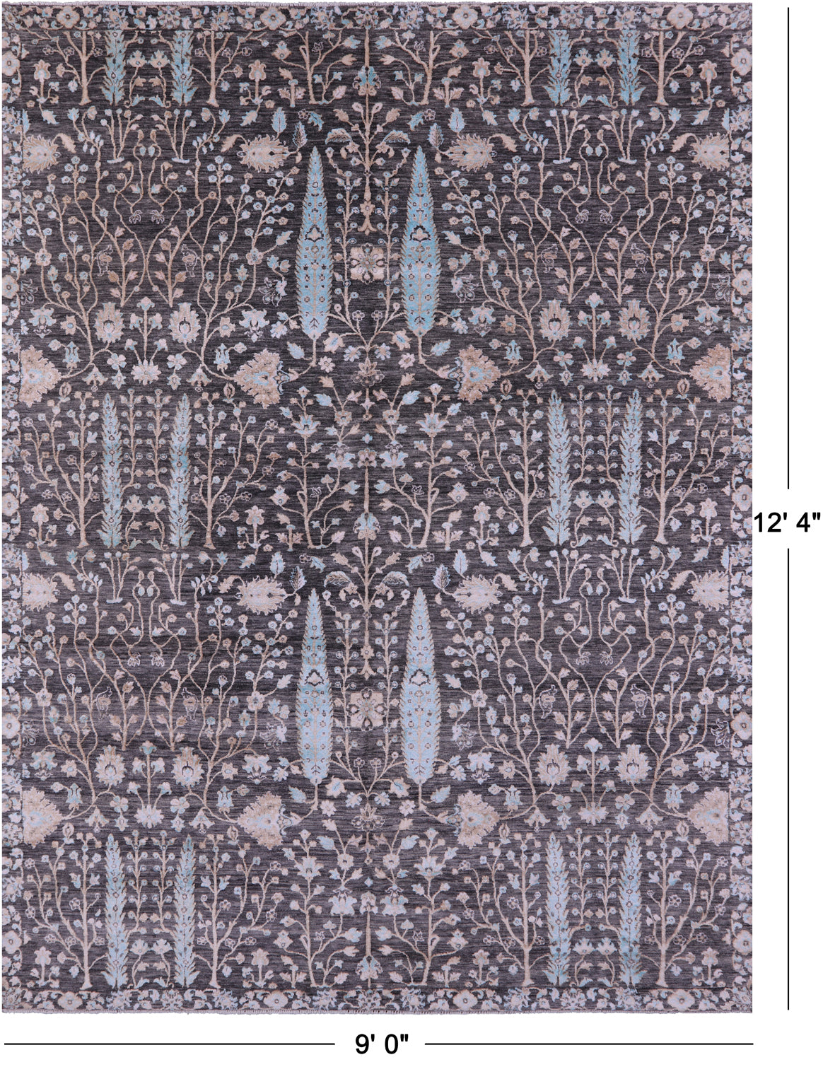 Grey Persian Ziegler Hand Knotted Wool & Silk Rug - 9' 0" X 12' 4"