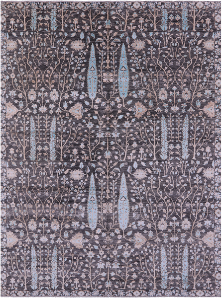 Grey Persian Ziegler Hand Knotted Wool & Silk Rug - 9' 0" X 12' 4"